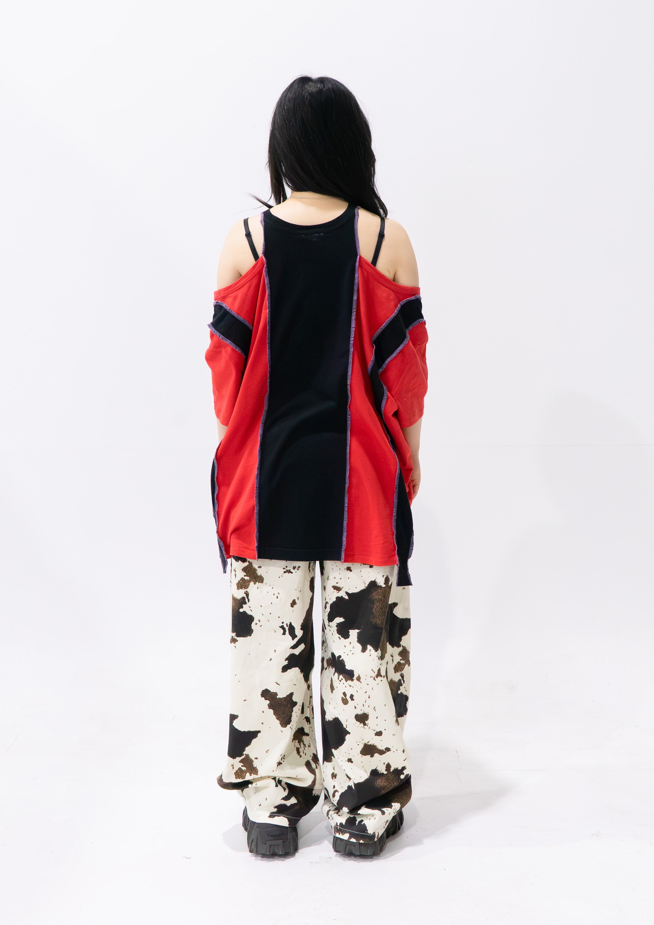 Reimagined upcycled tee - red & black