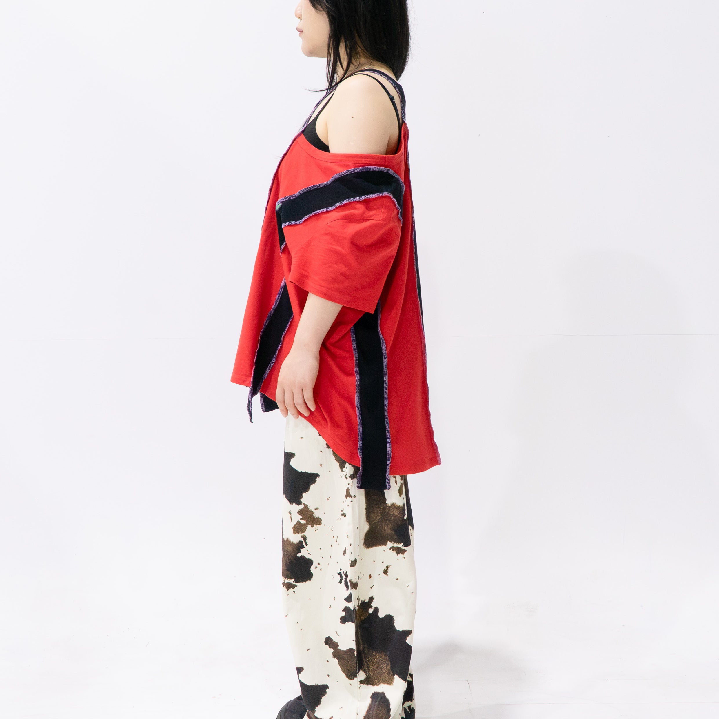 Reimagined upcycled tee - red & black