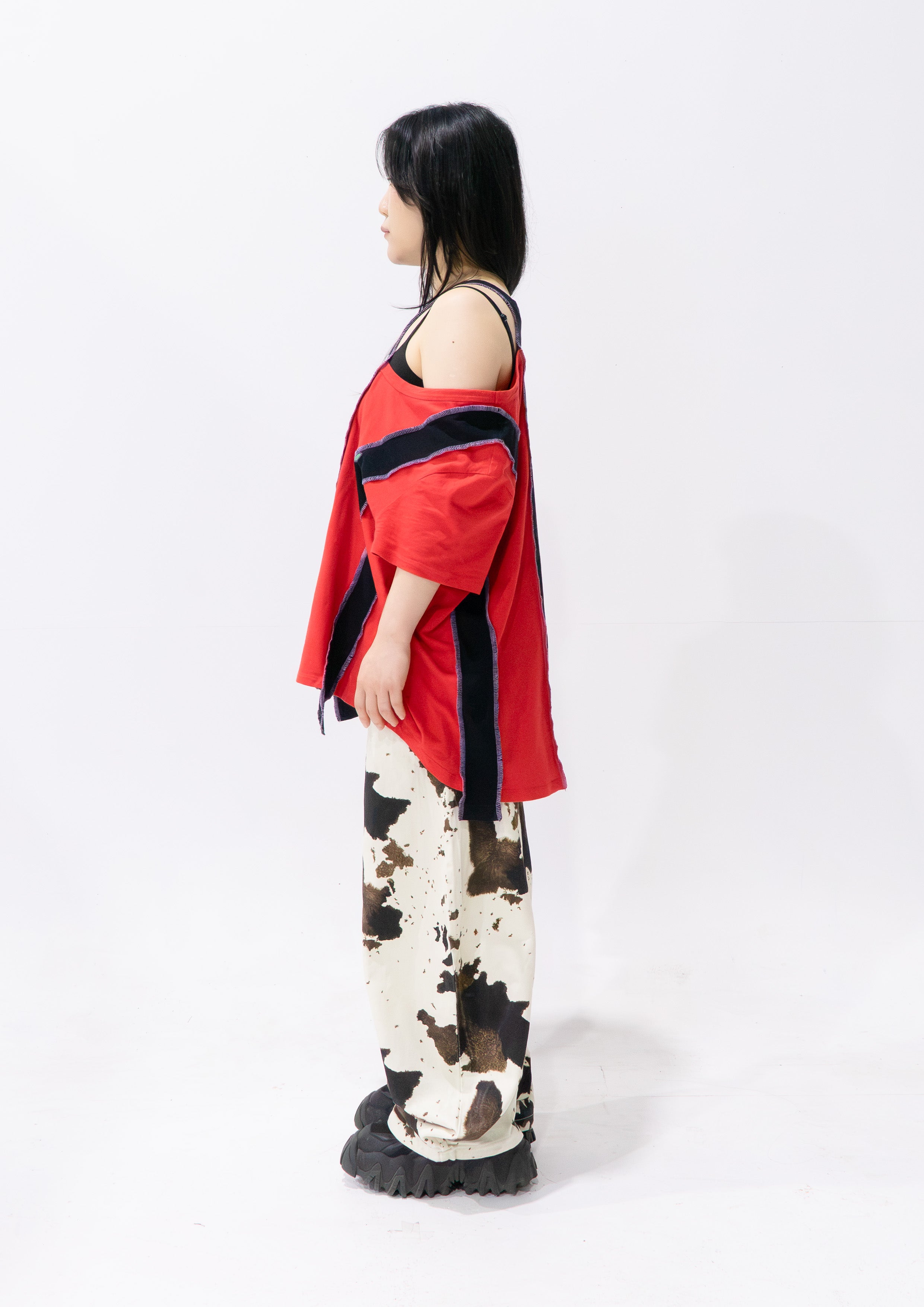 Reimagined upcycled tee - red & black
