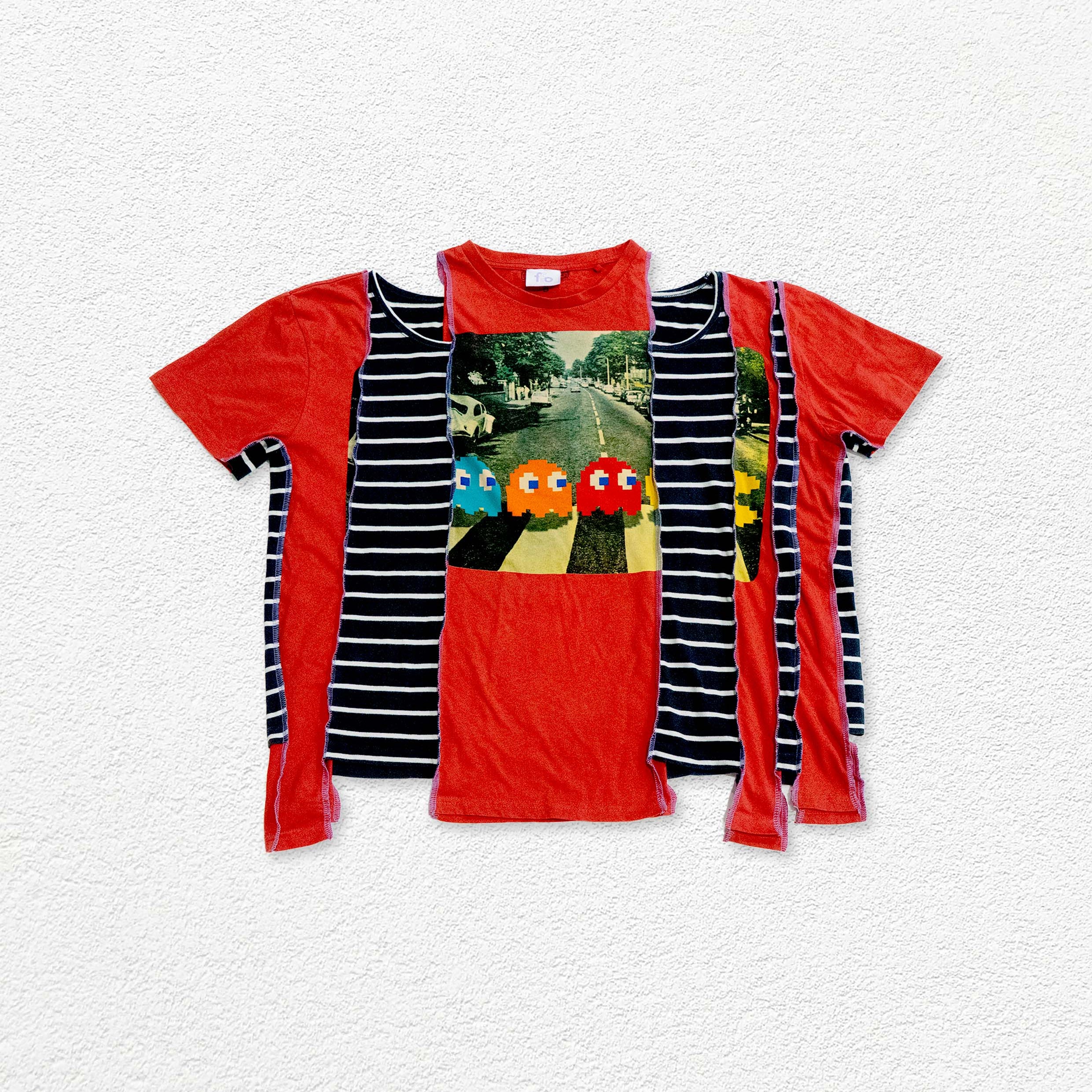 Reimagined upcycled crop top - red & striped