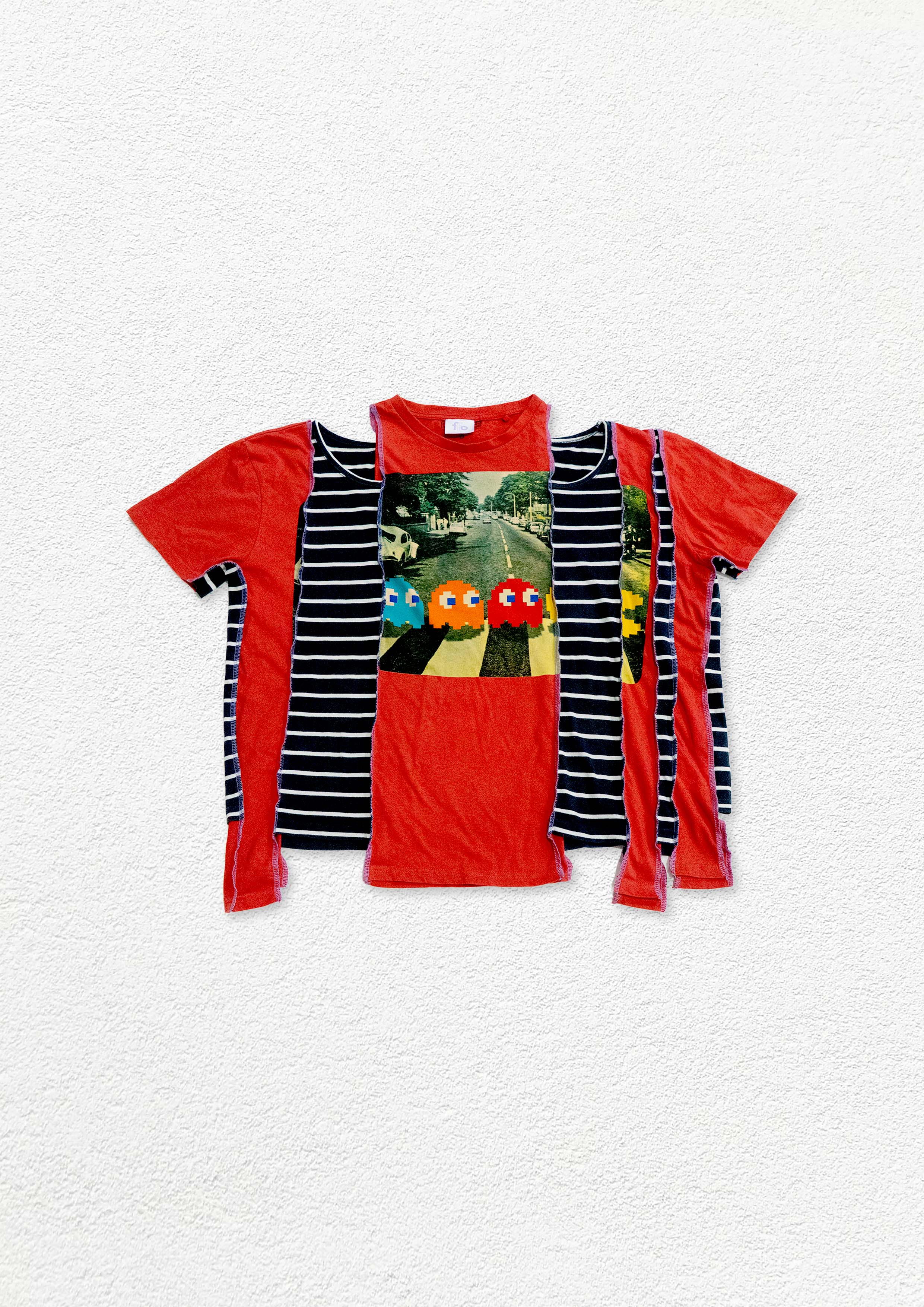 Reimagined upcycled crop top - red & striped