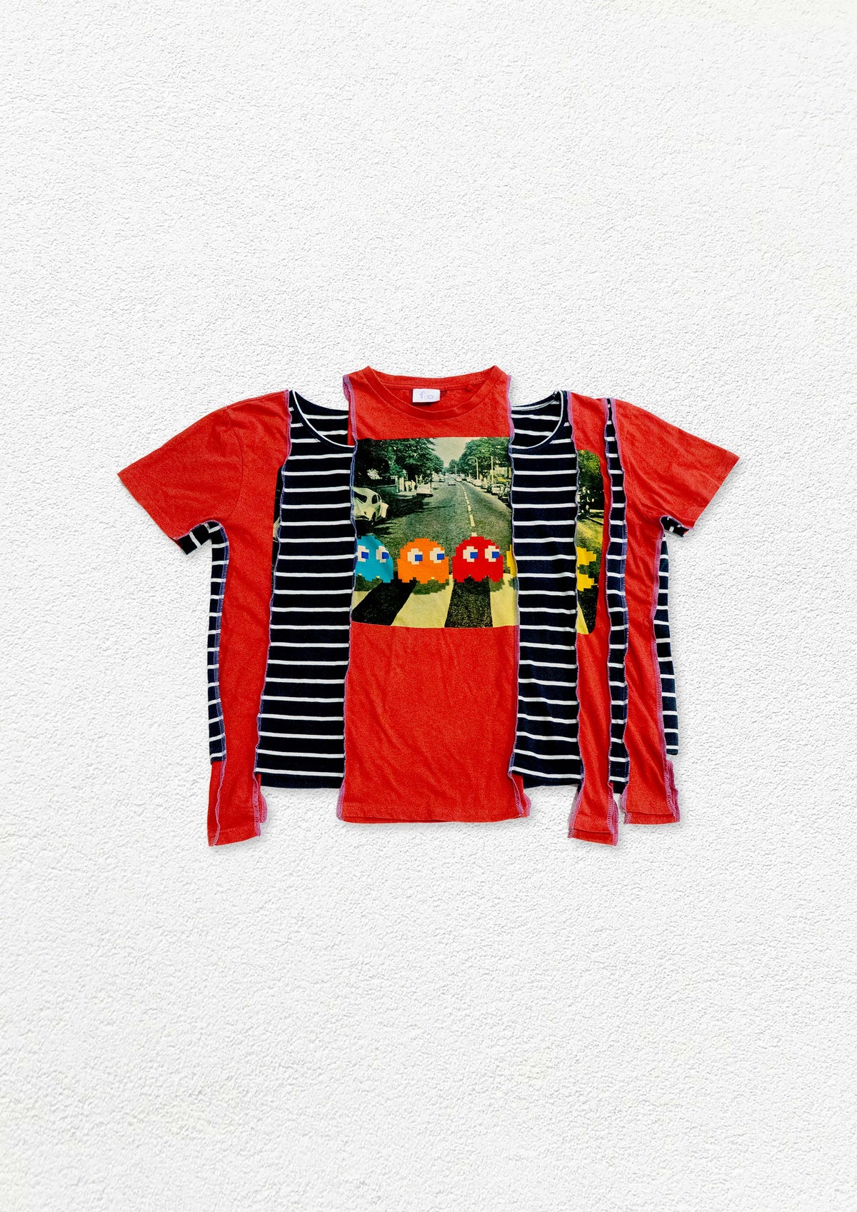 Reimagined upcycled crop top - red & striped