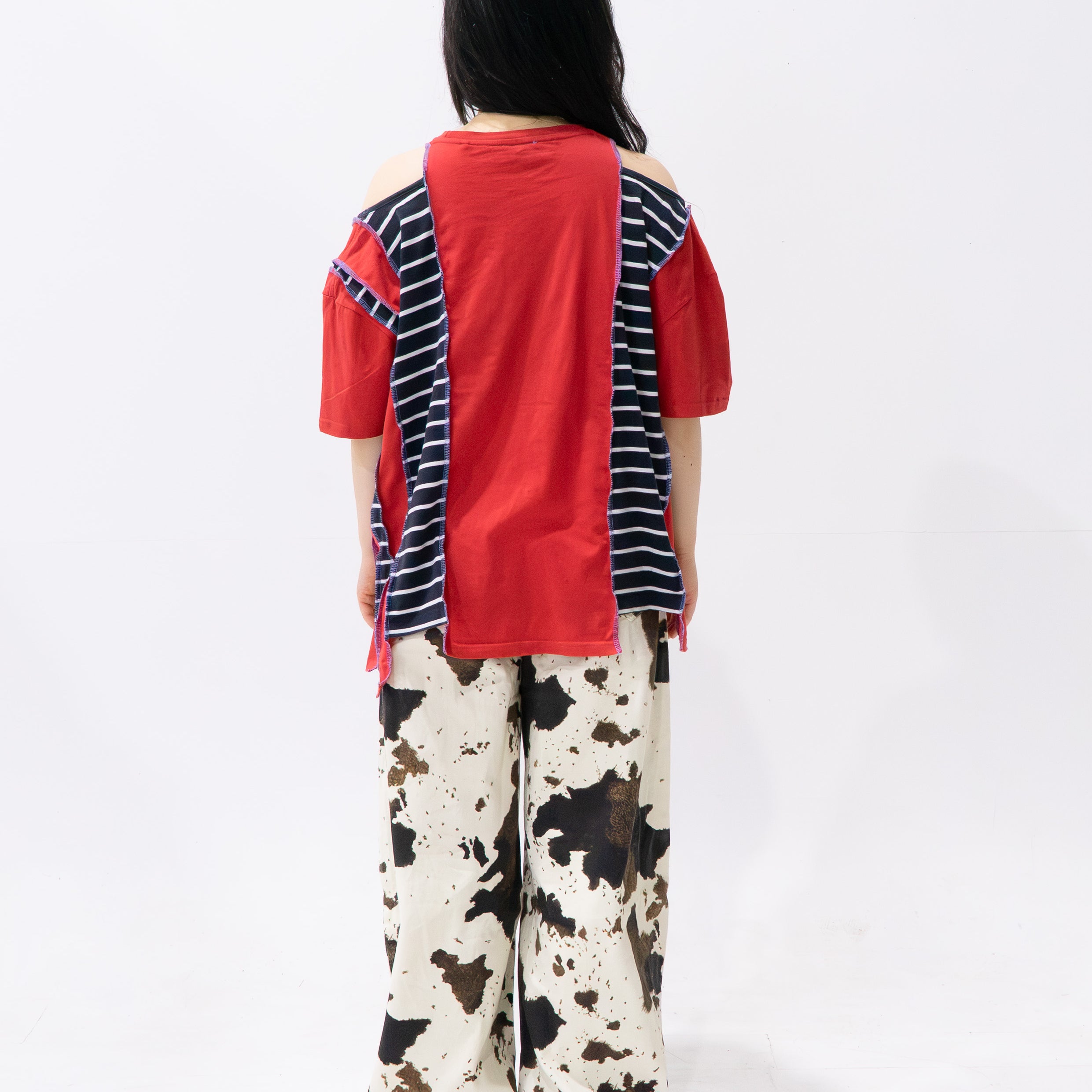 Reimagined upcycled crop top - red & striped