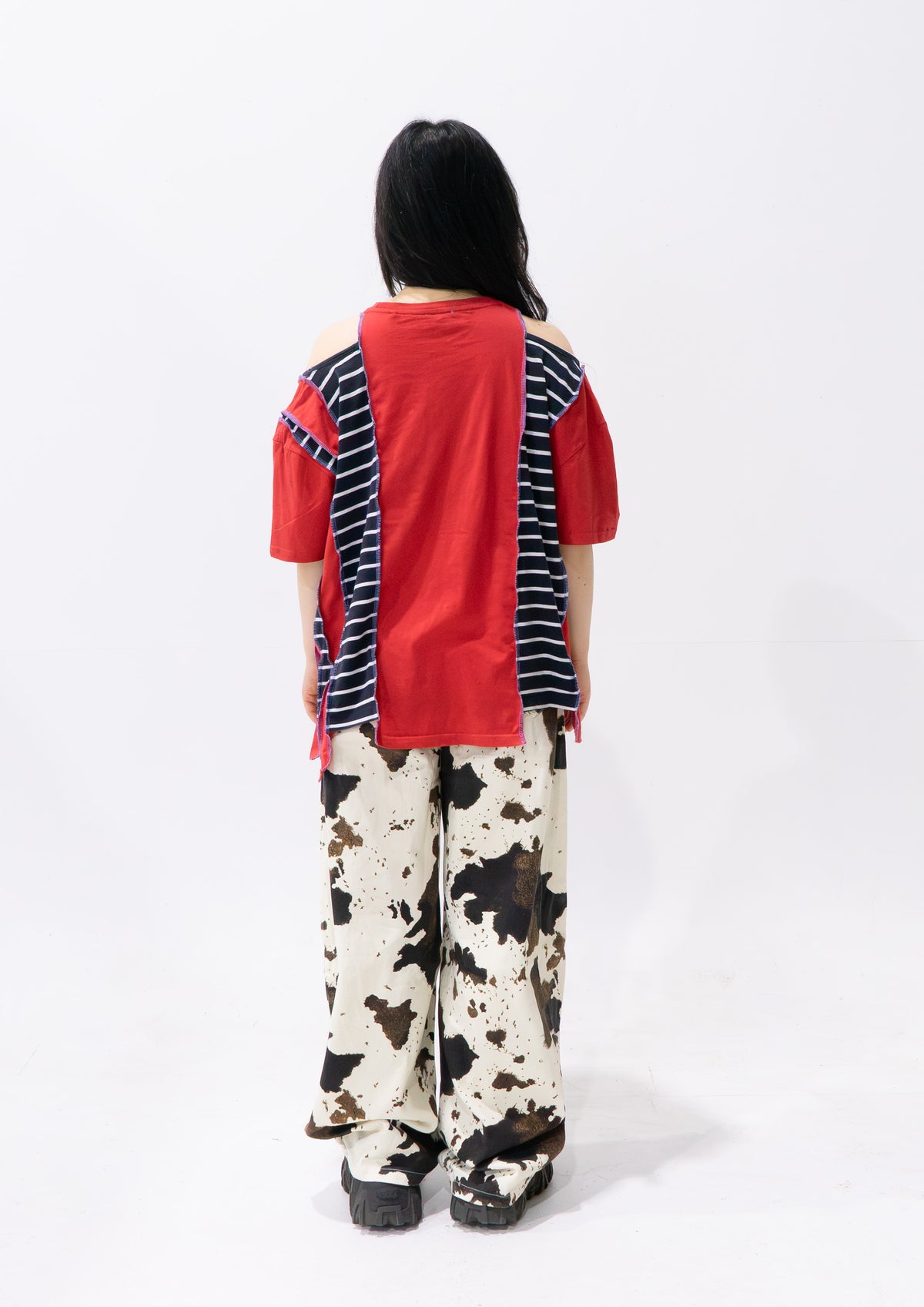 Reimagined upcycled crop top - red & striped