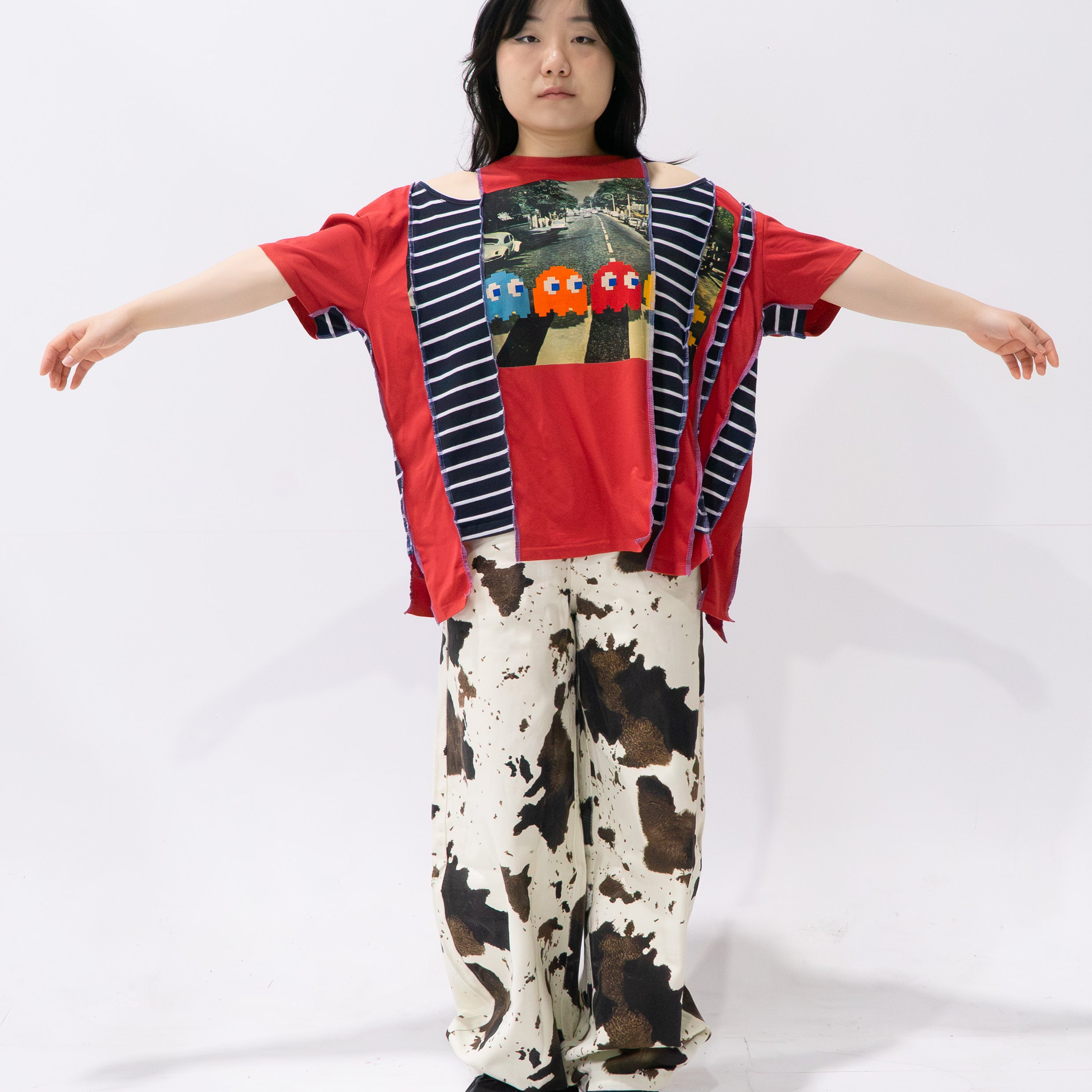 Reimagined upcycled crop top - red & striped