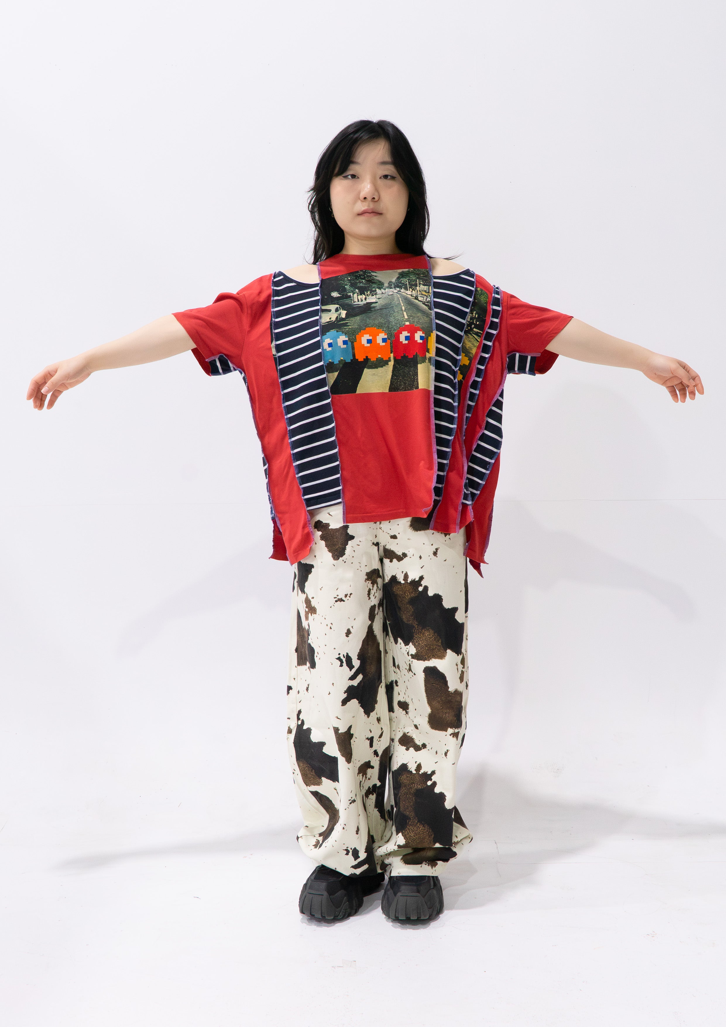 Reimagined upcycled crop top - red & striped