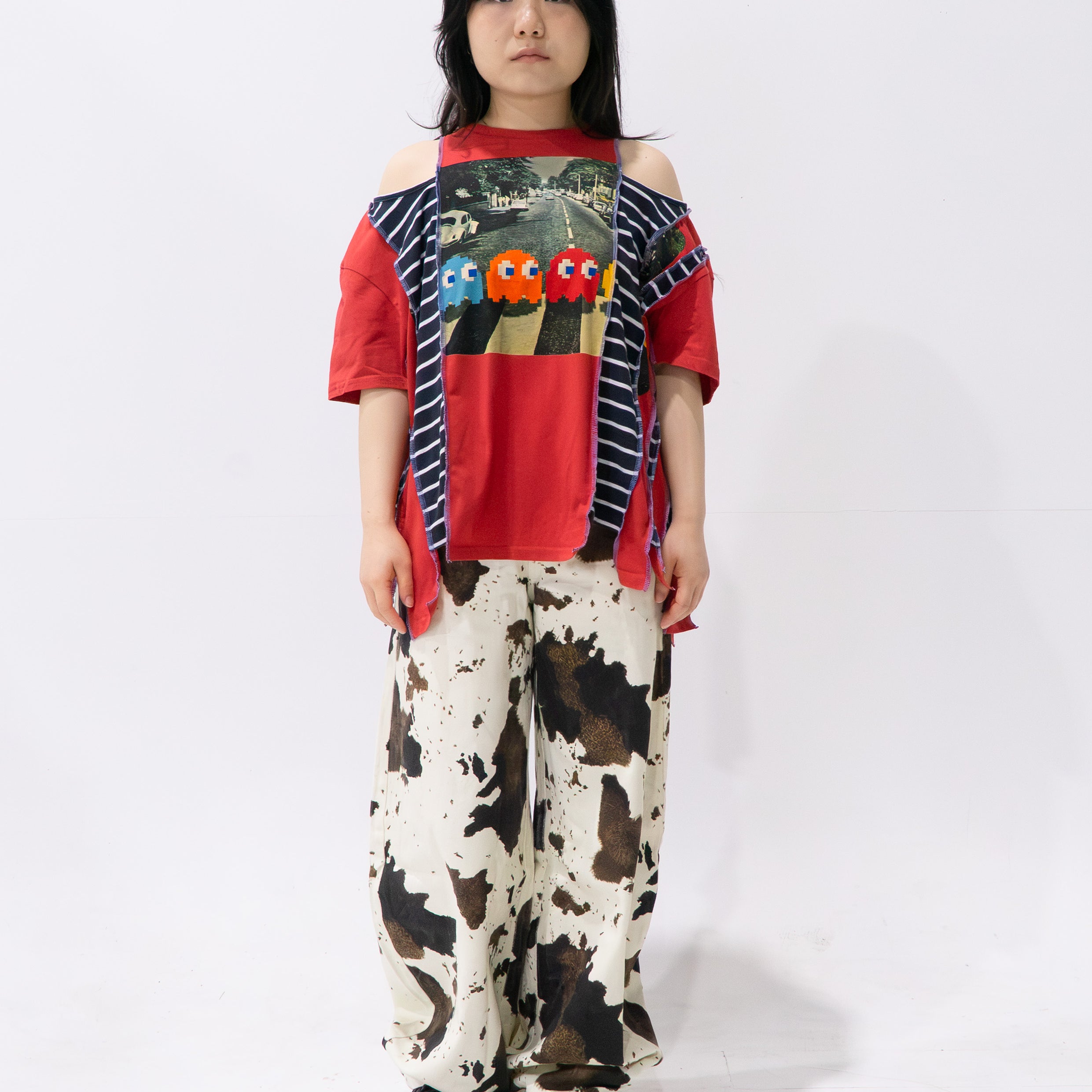 Reimagined upcycled crop top - red & striped