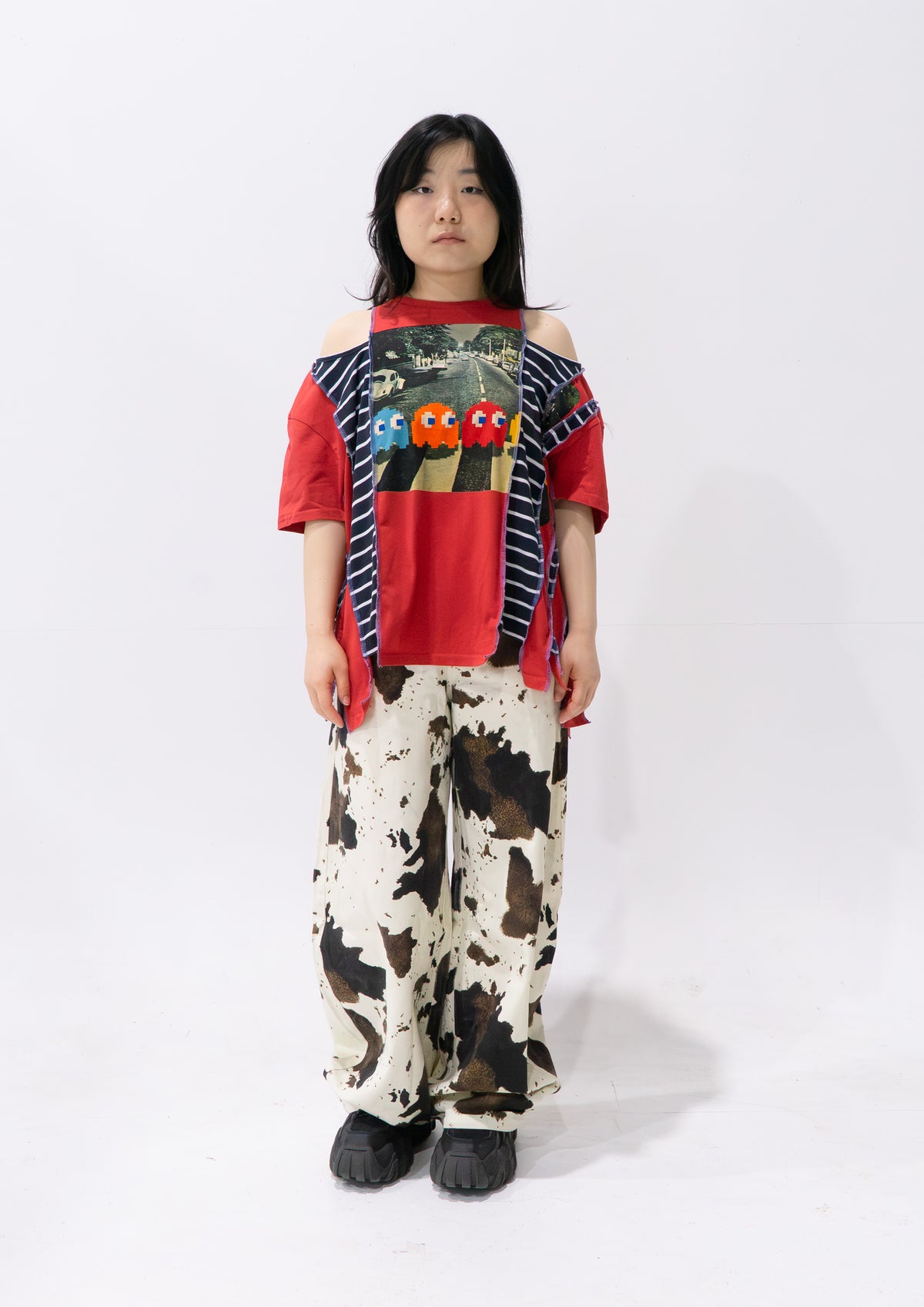 Reimagined upcycled crop top - red & striped