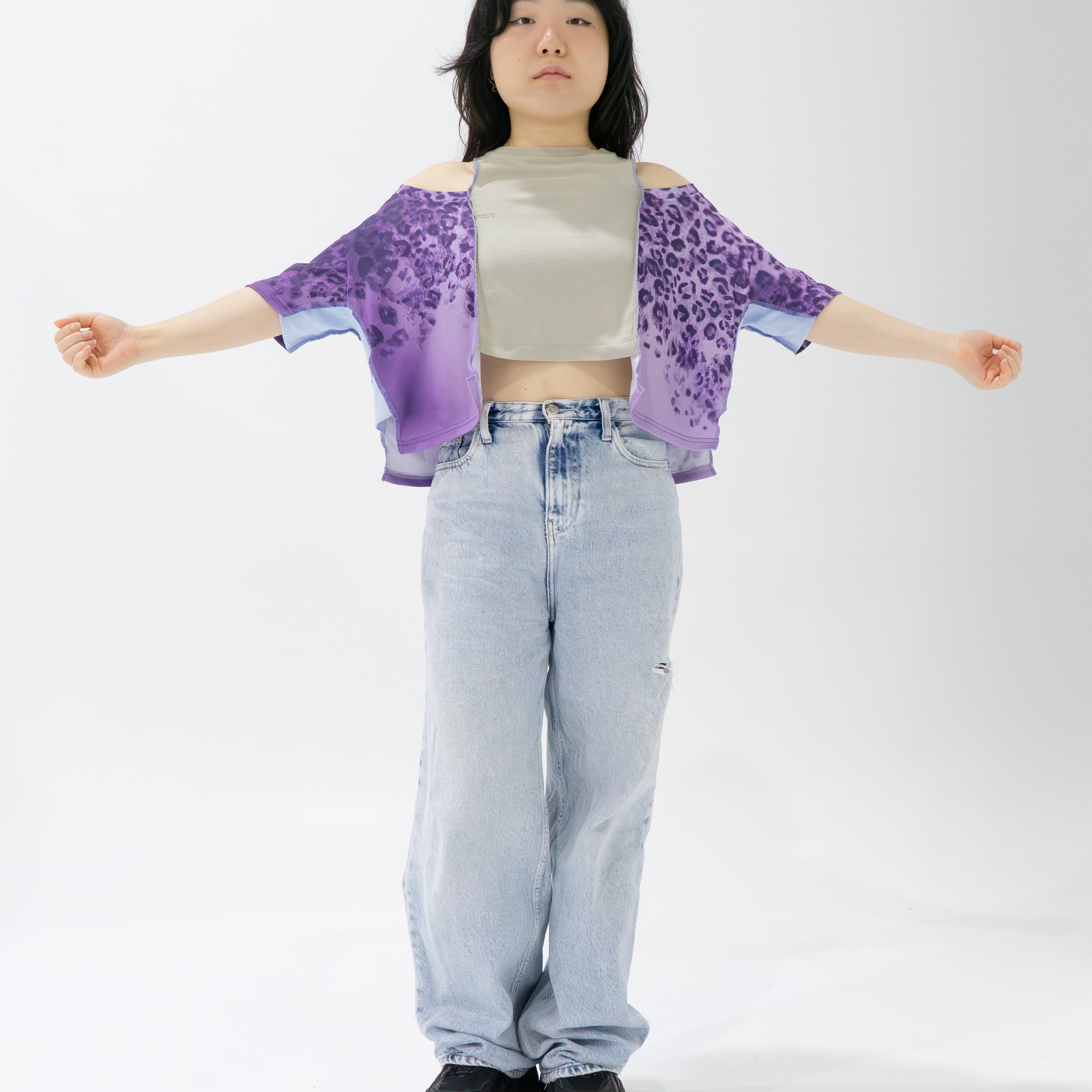 Reimagined upcycled crop top - purple & light grey