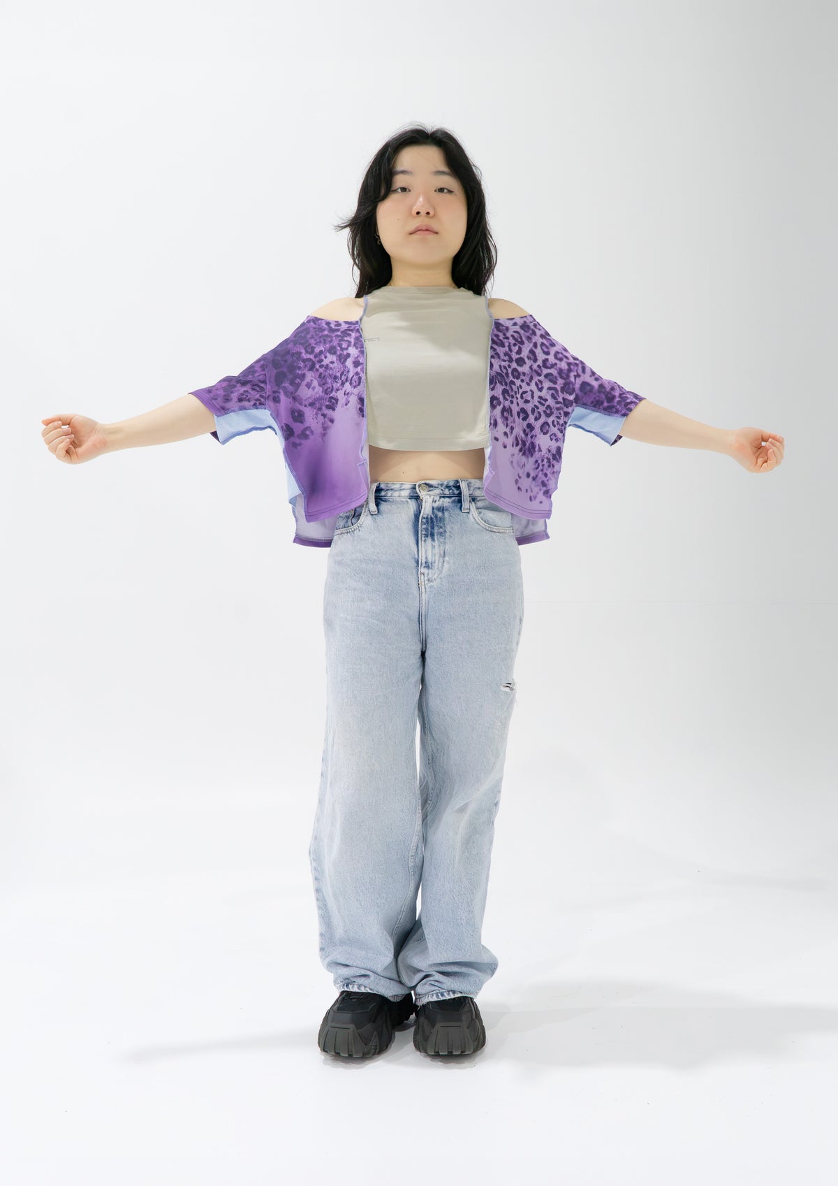 Reimagined upcycled crop top - purple & light grey