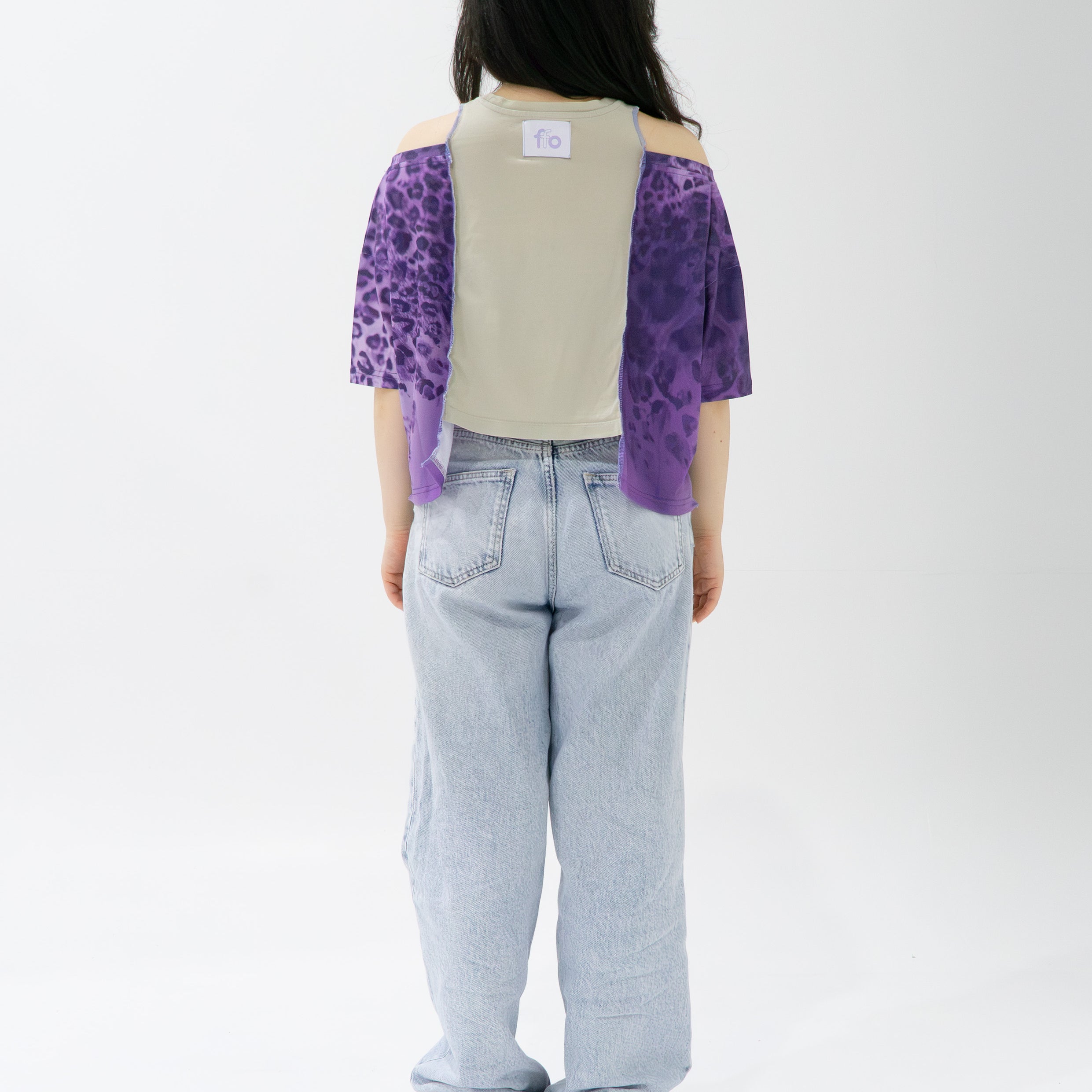 Reimagined upcycled crop top - purple & light grey