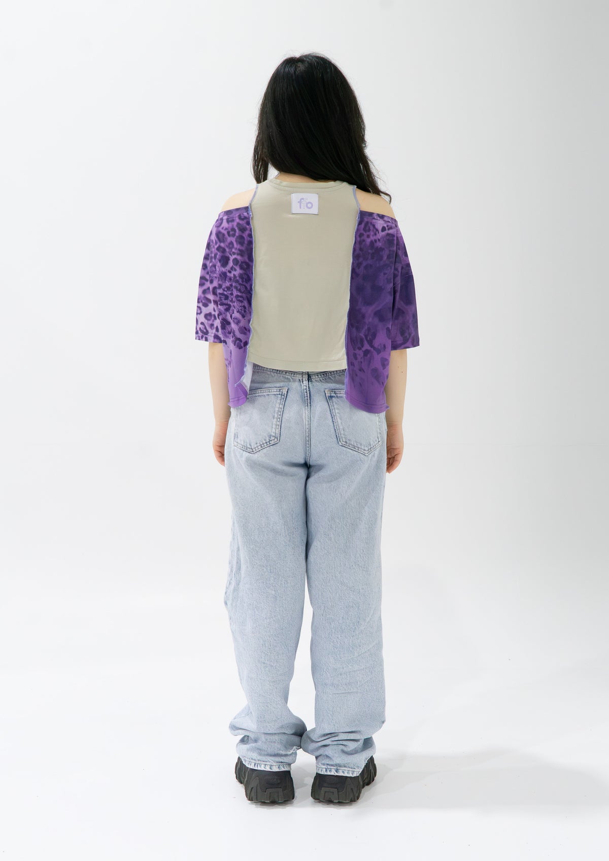 Reimagined upcycled crop top - purple & light grey