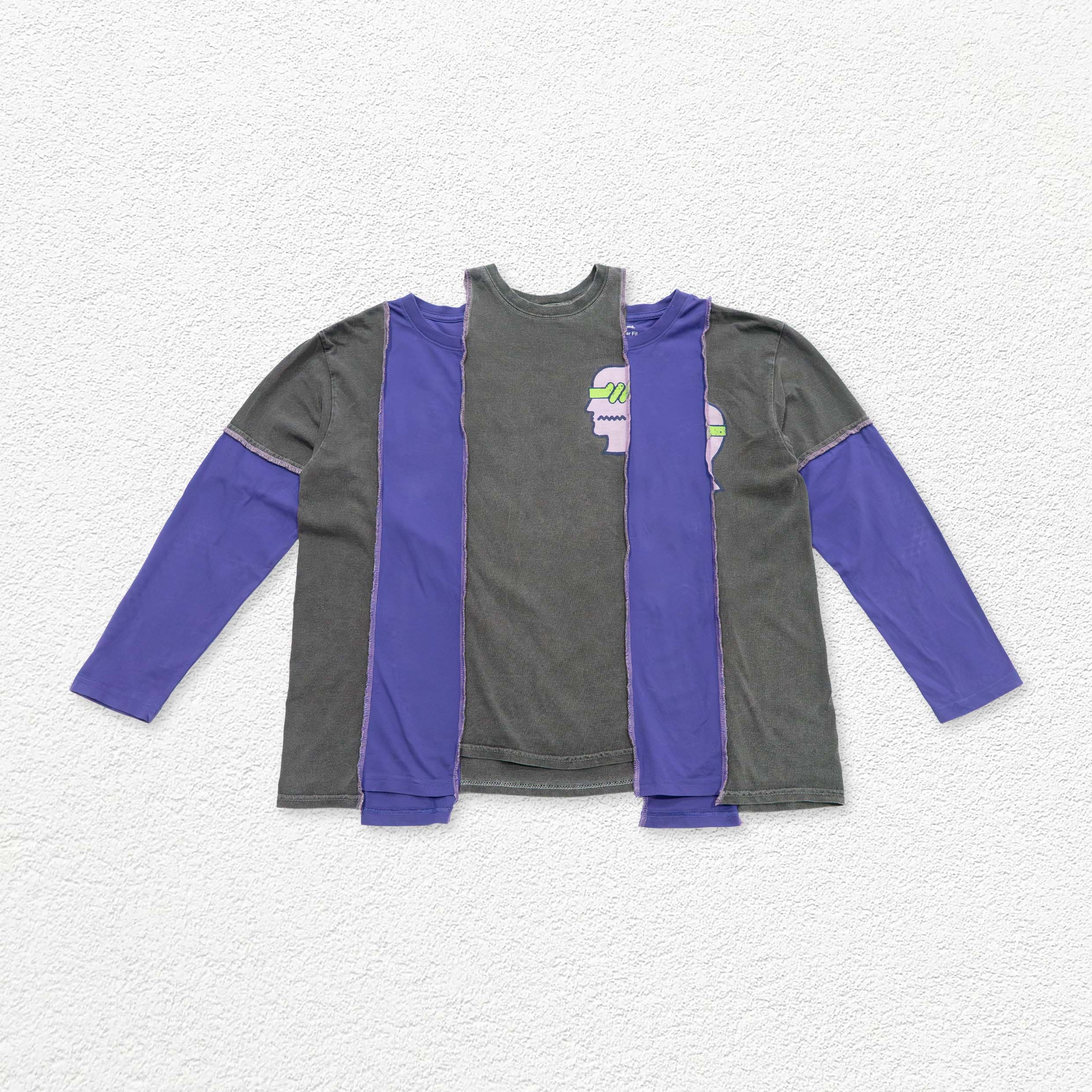 Reimagined upcycled top - grey & indigo