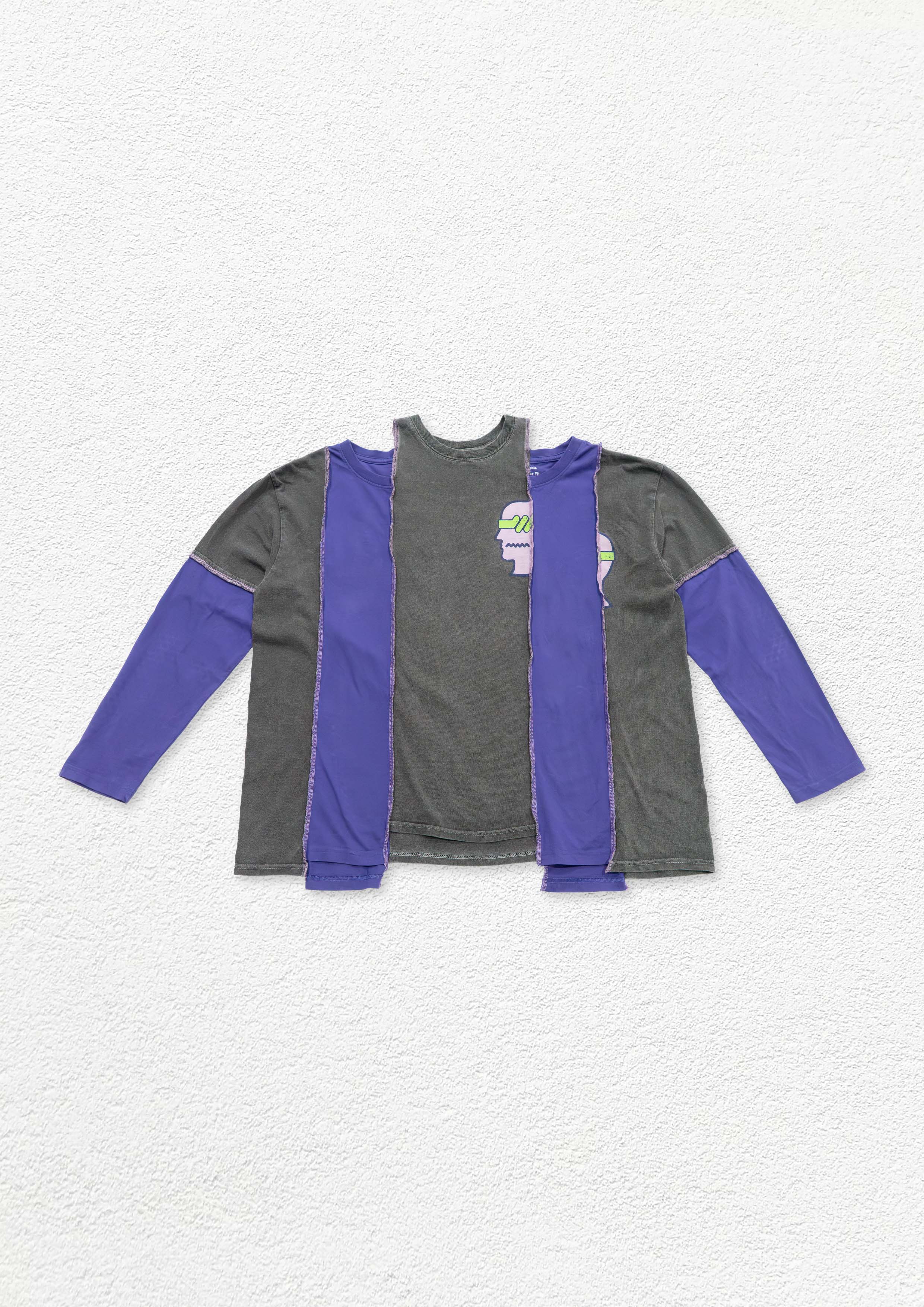 Reimagined upcycled top - grey & indigo