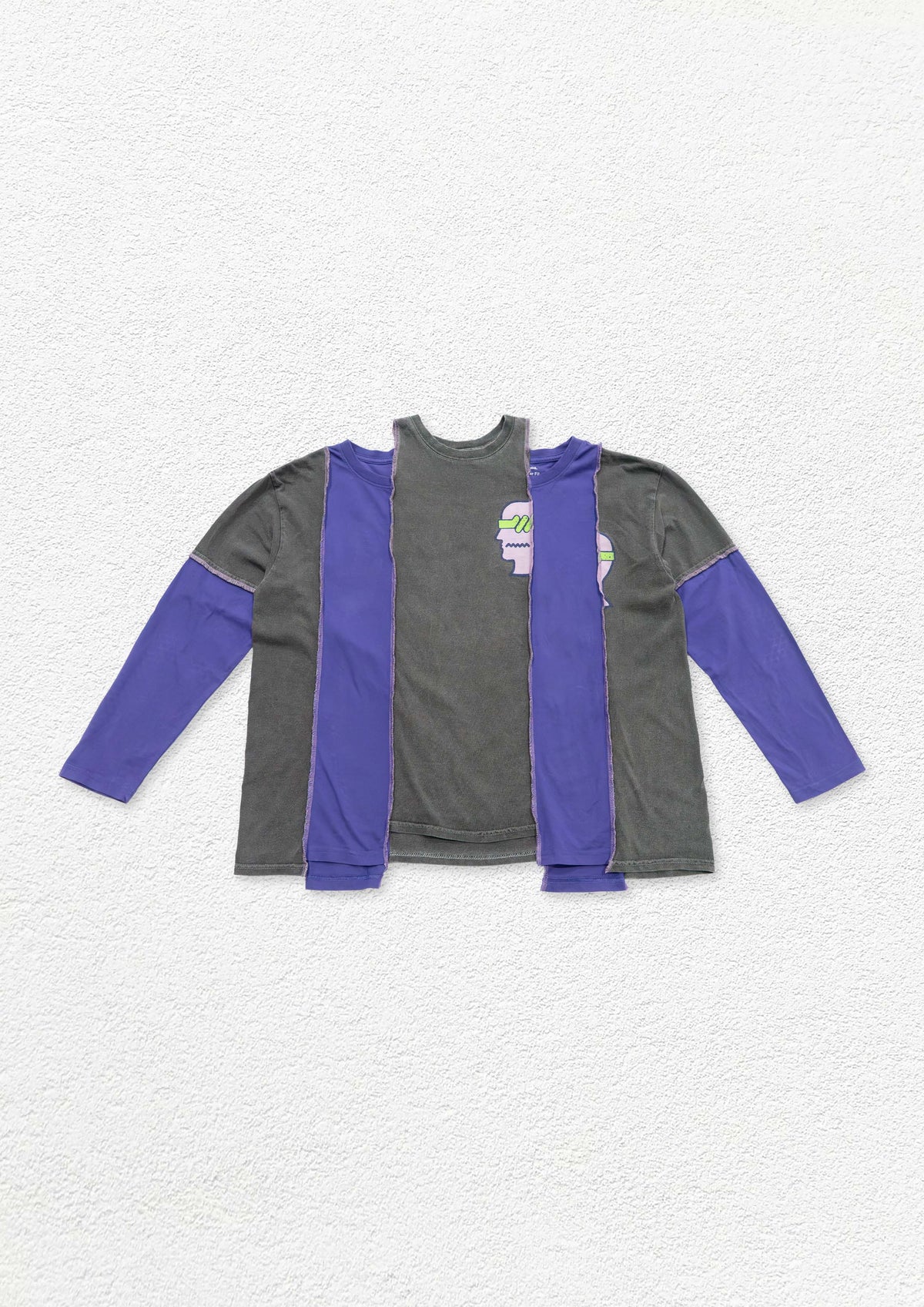 Reimagined upcycled top - grey & indigo