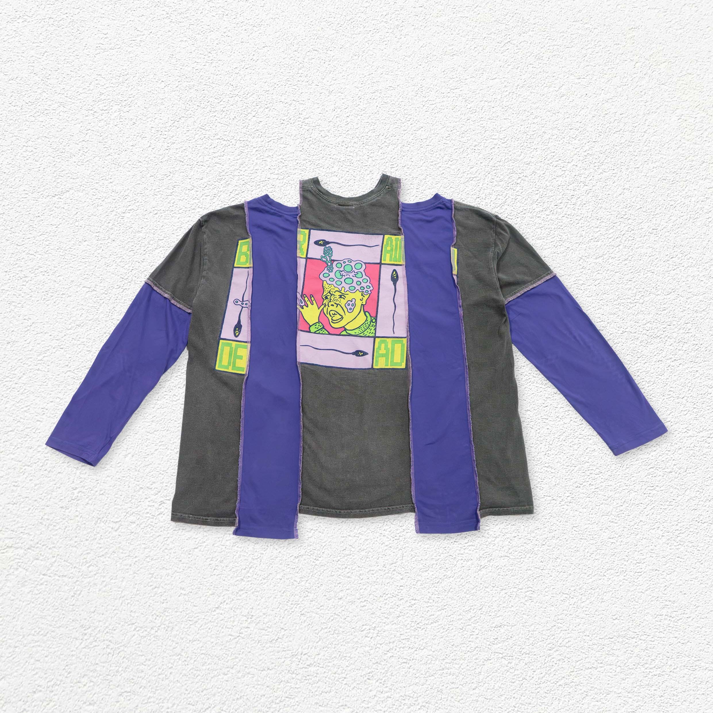 Reimagined upcycled top - grey & indigo
