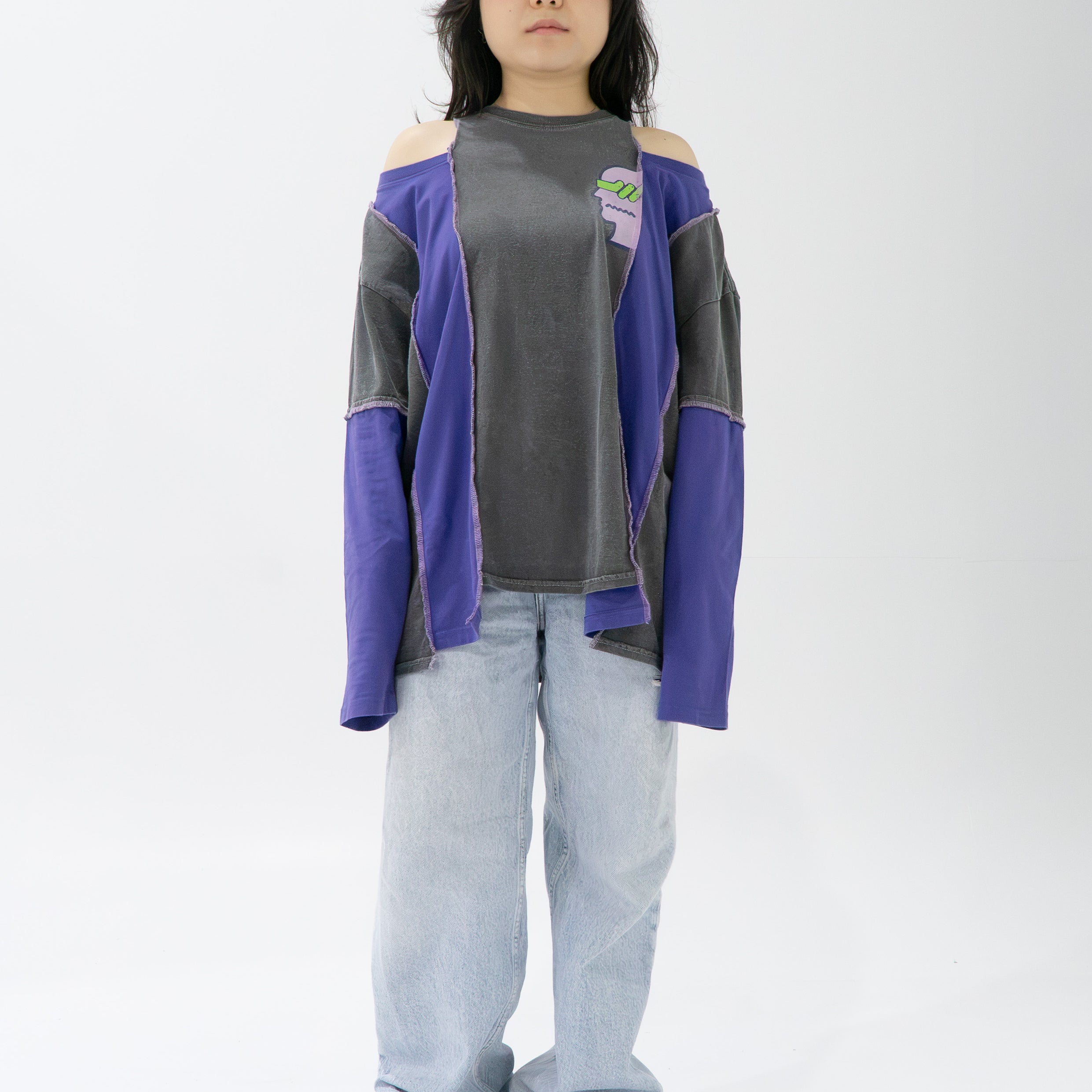 Reimagined upcycled top - grey & indigo