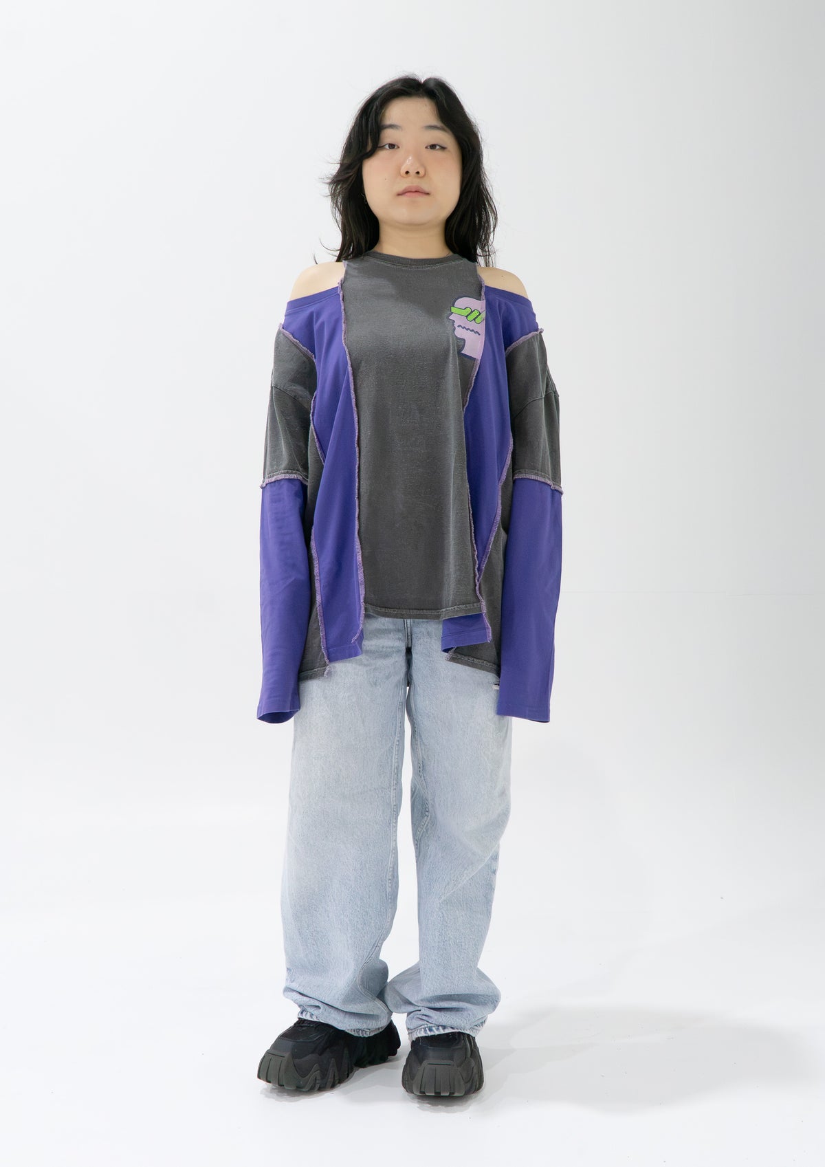 Reimagined upcycled top - grey & indigo