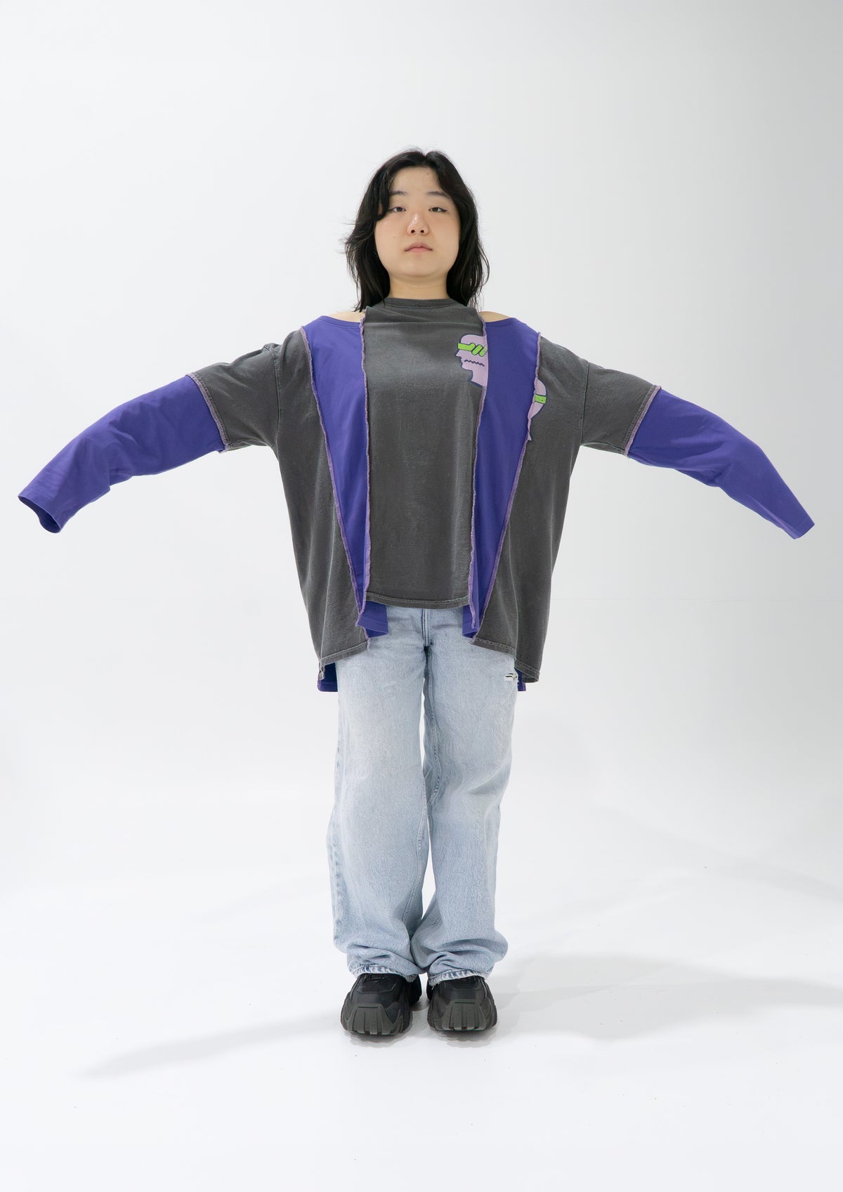 Reimagined upcycled top - grey & indigo
