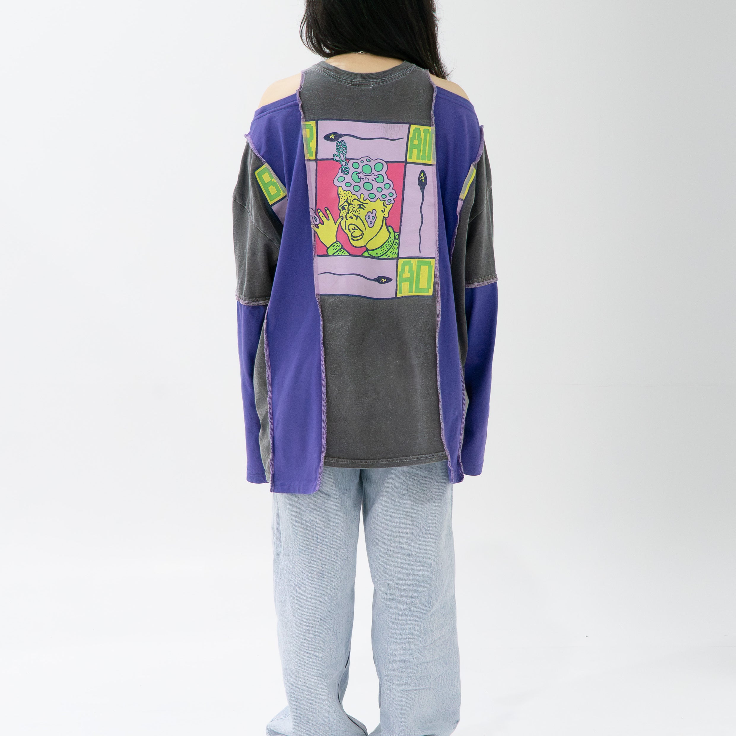 Reimagined upcycled top - grey & indigo