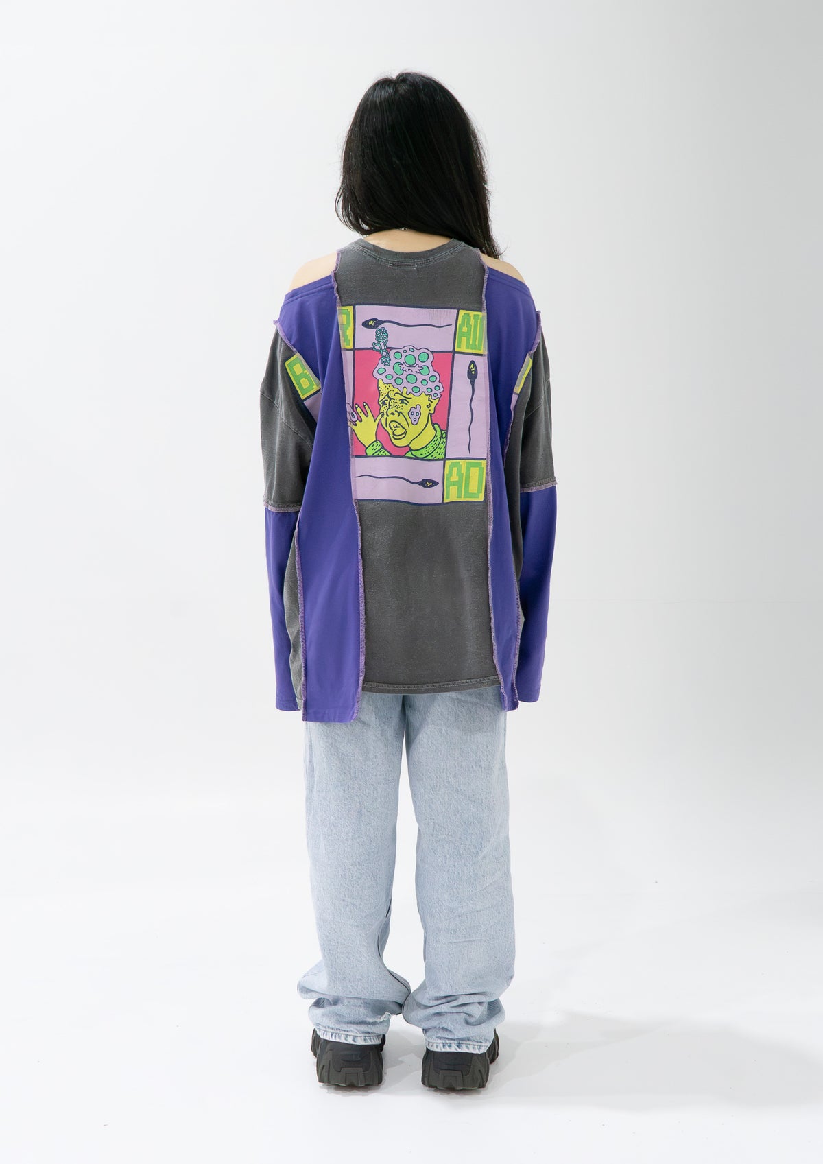 Reimagined upcycled top - grey & indigo