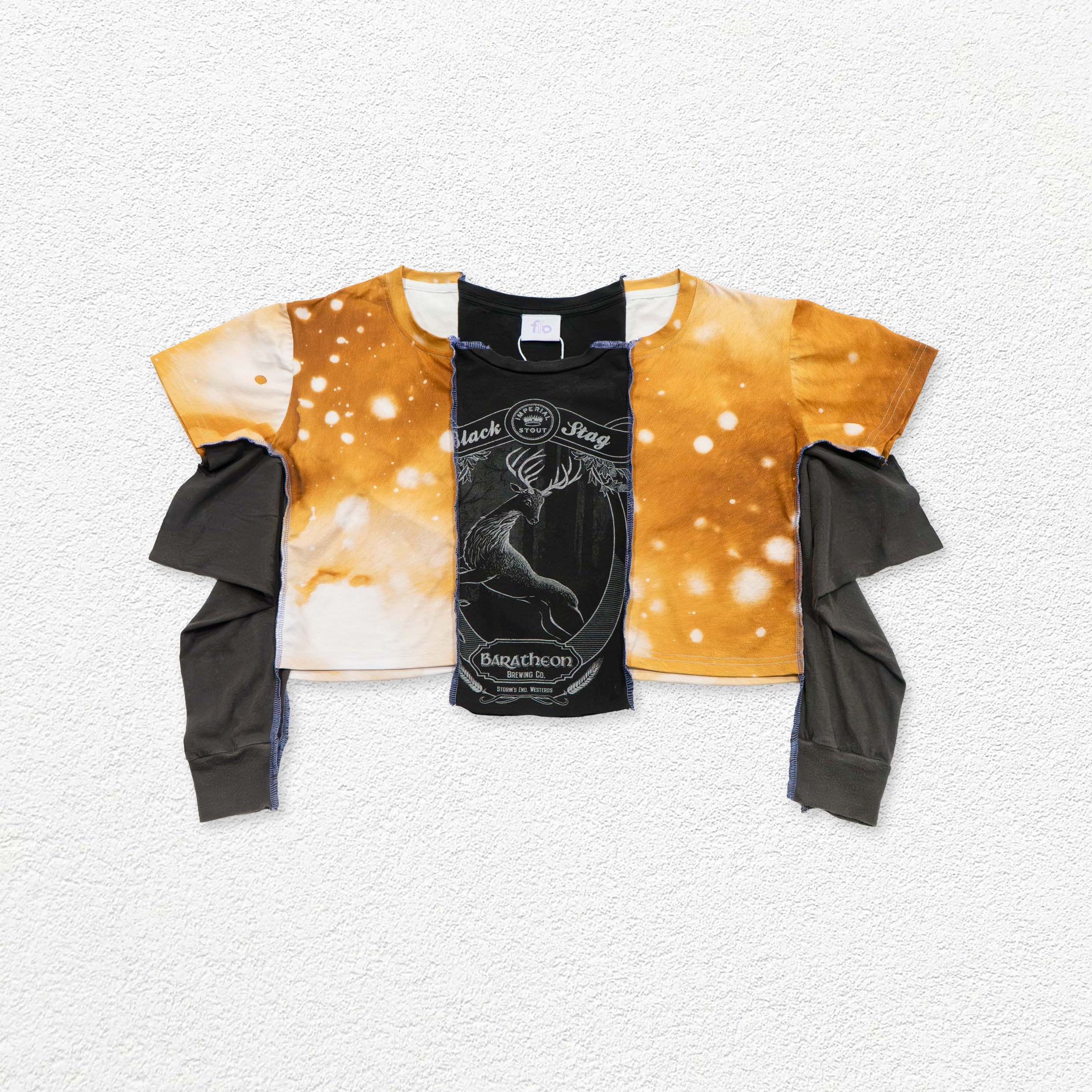 Reimagined upcycled crop top - grey & deer