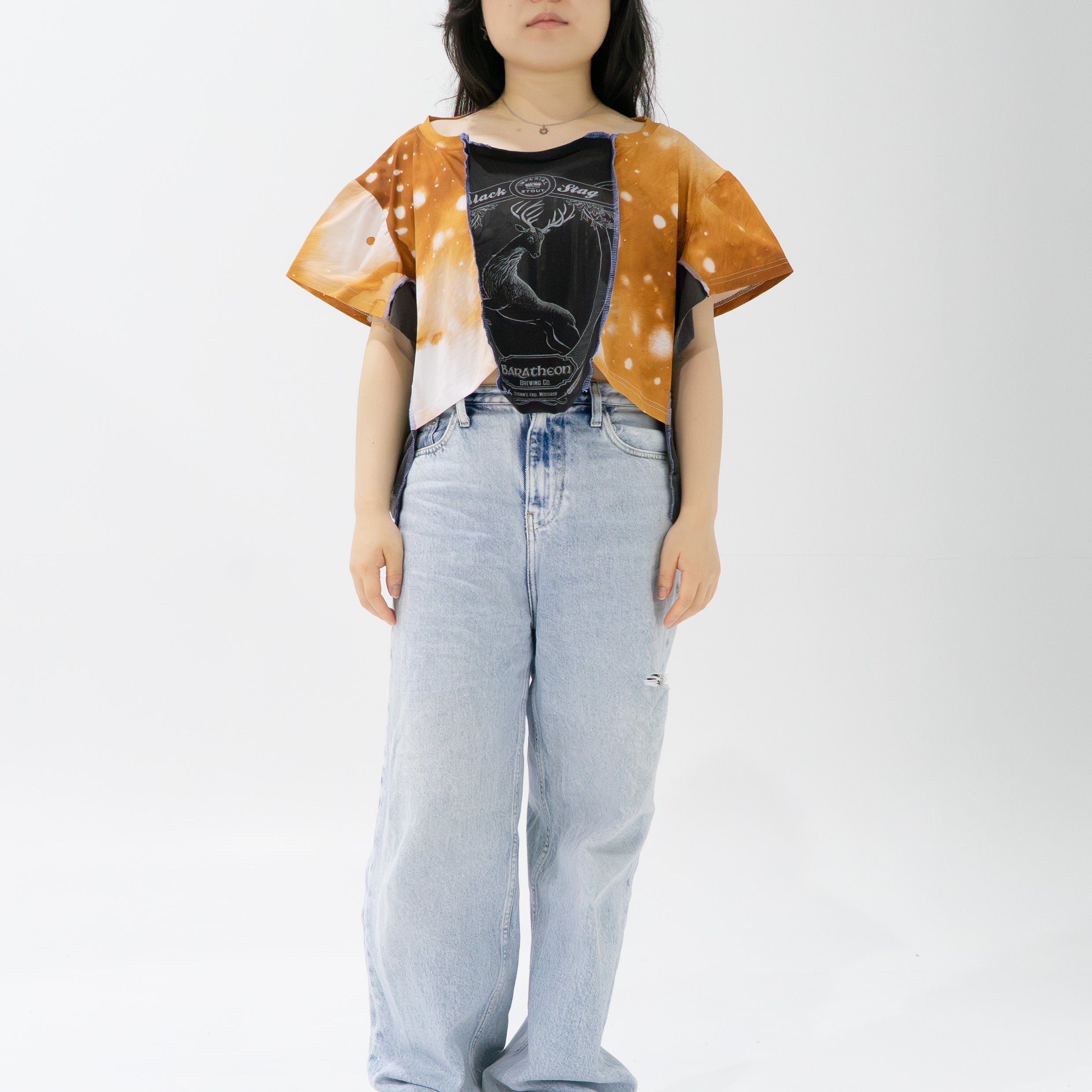 Reimagined upcycled crop top - grey & deer