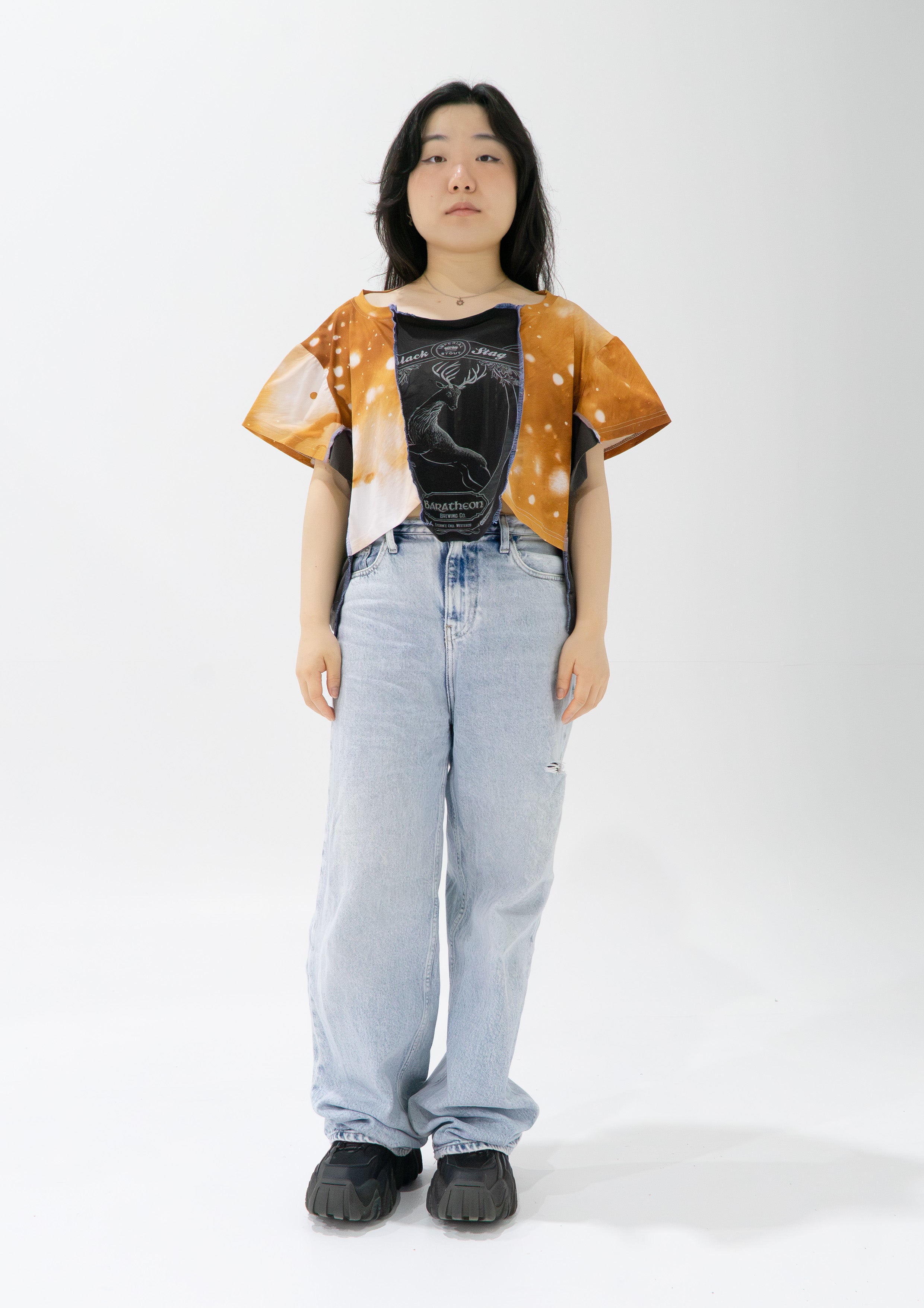 Reimagined upcycled crop top - grey & deer