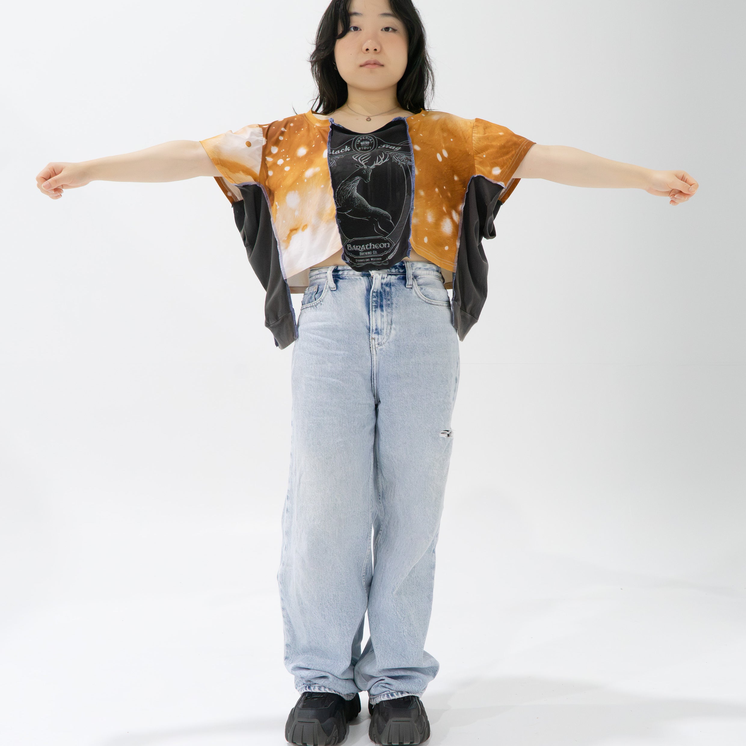 Reimagined upcycled crop top - grey & deer