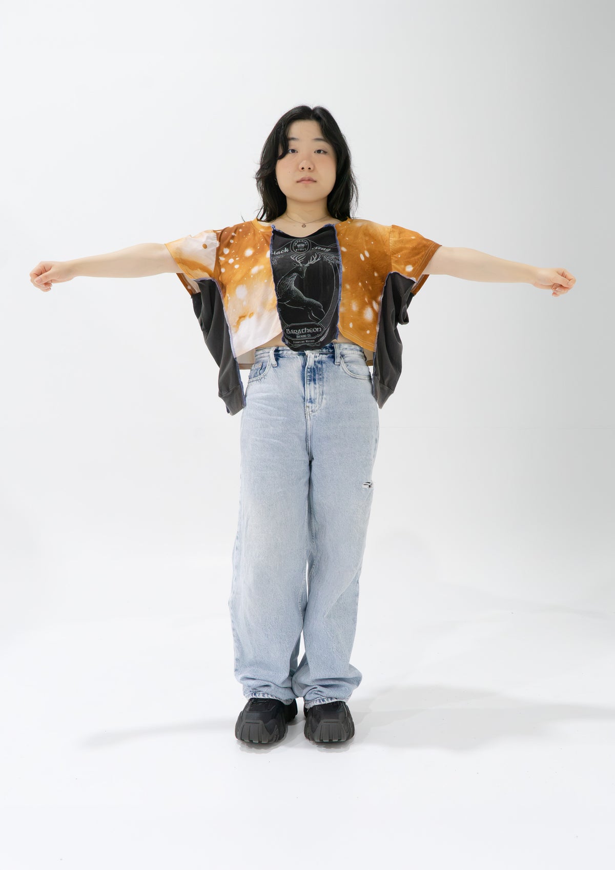 Reimagined upcycled crop top - grey & deer