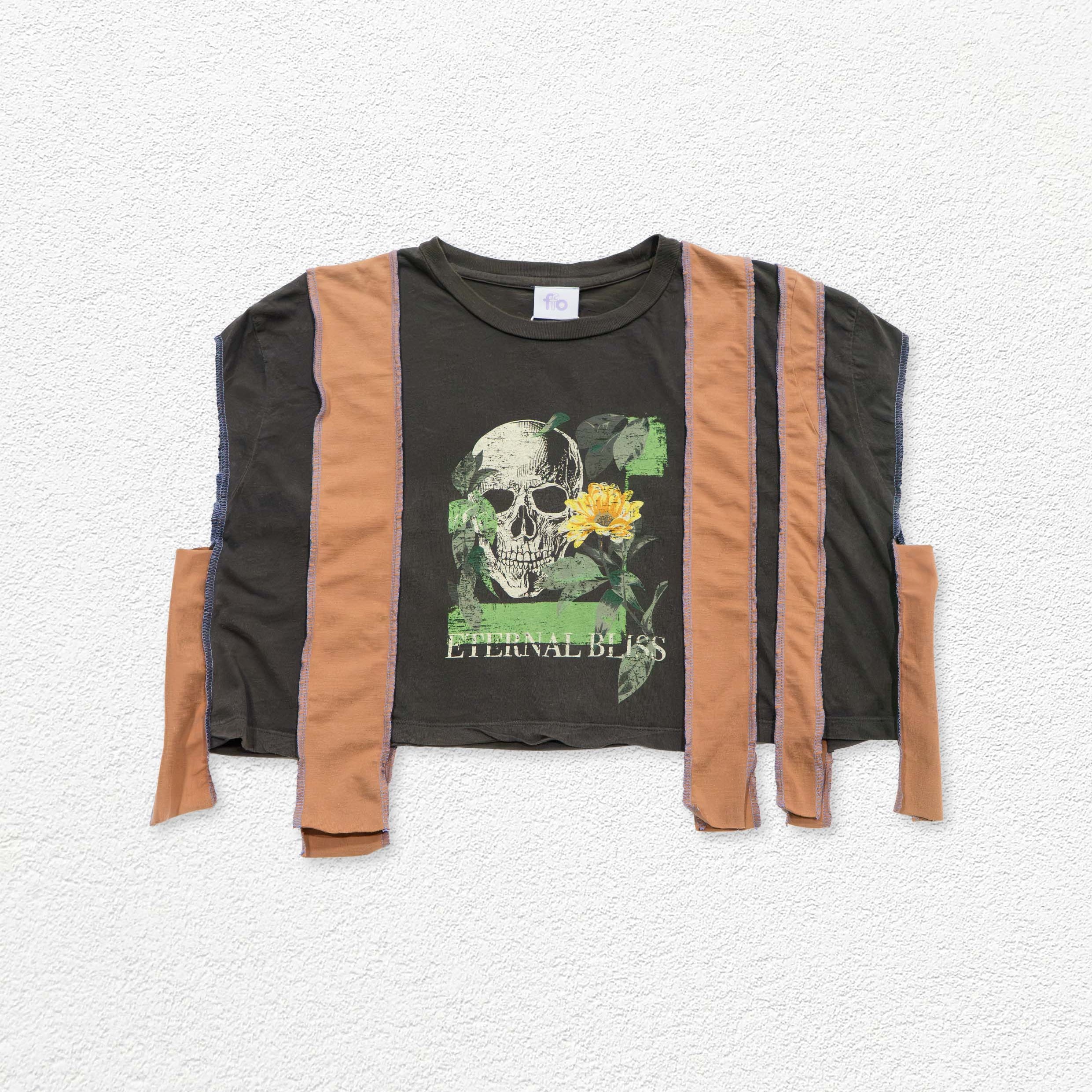 Reimagined upcycled crop top - grey & caramel
