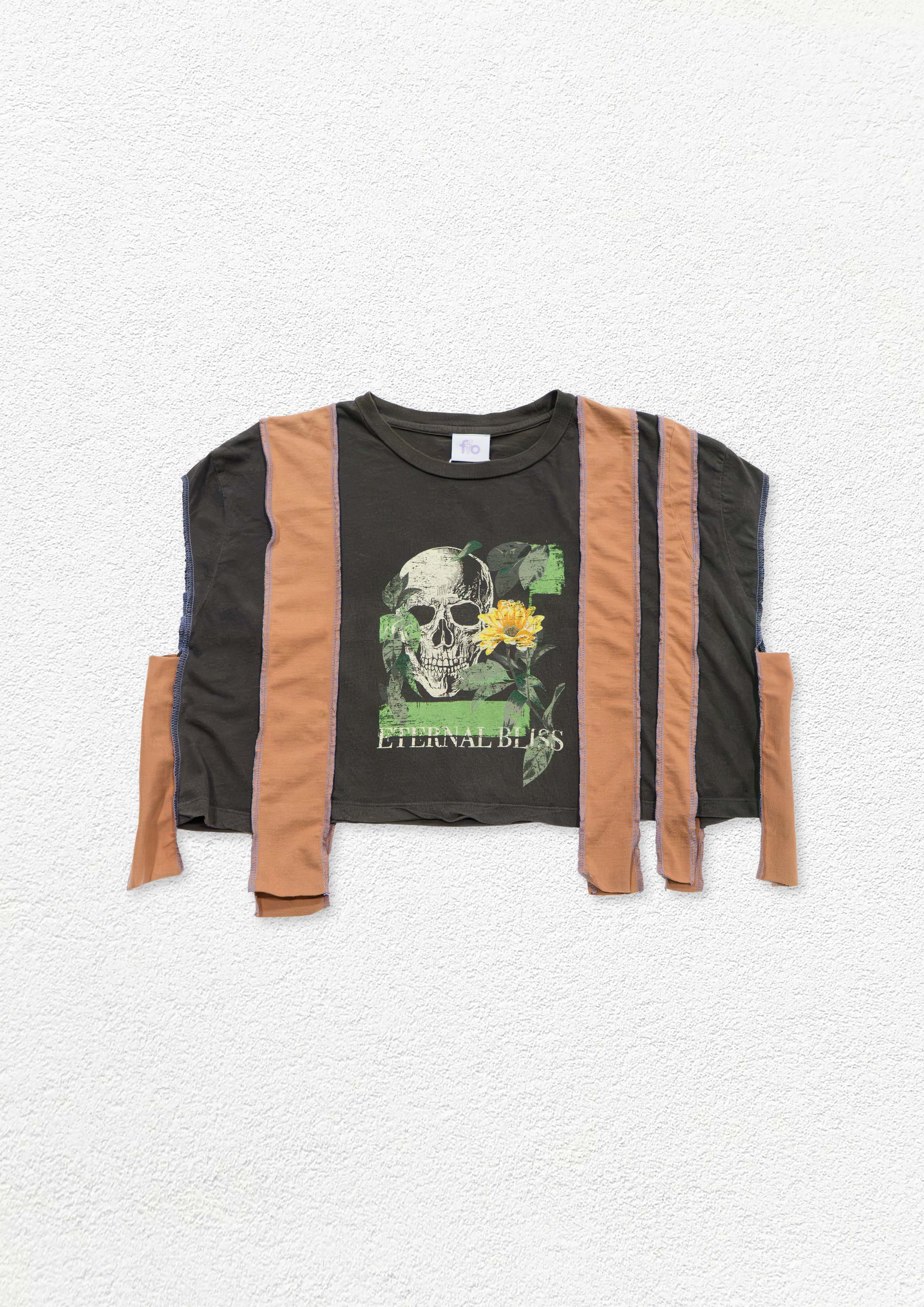 Reimagined upcycled crop top - grey & caramel