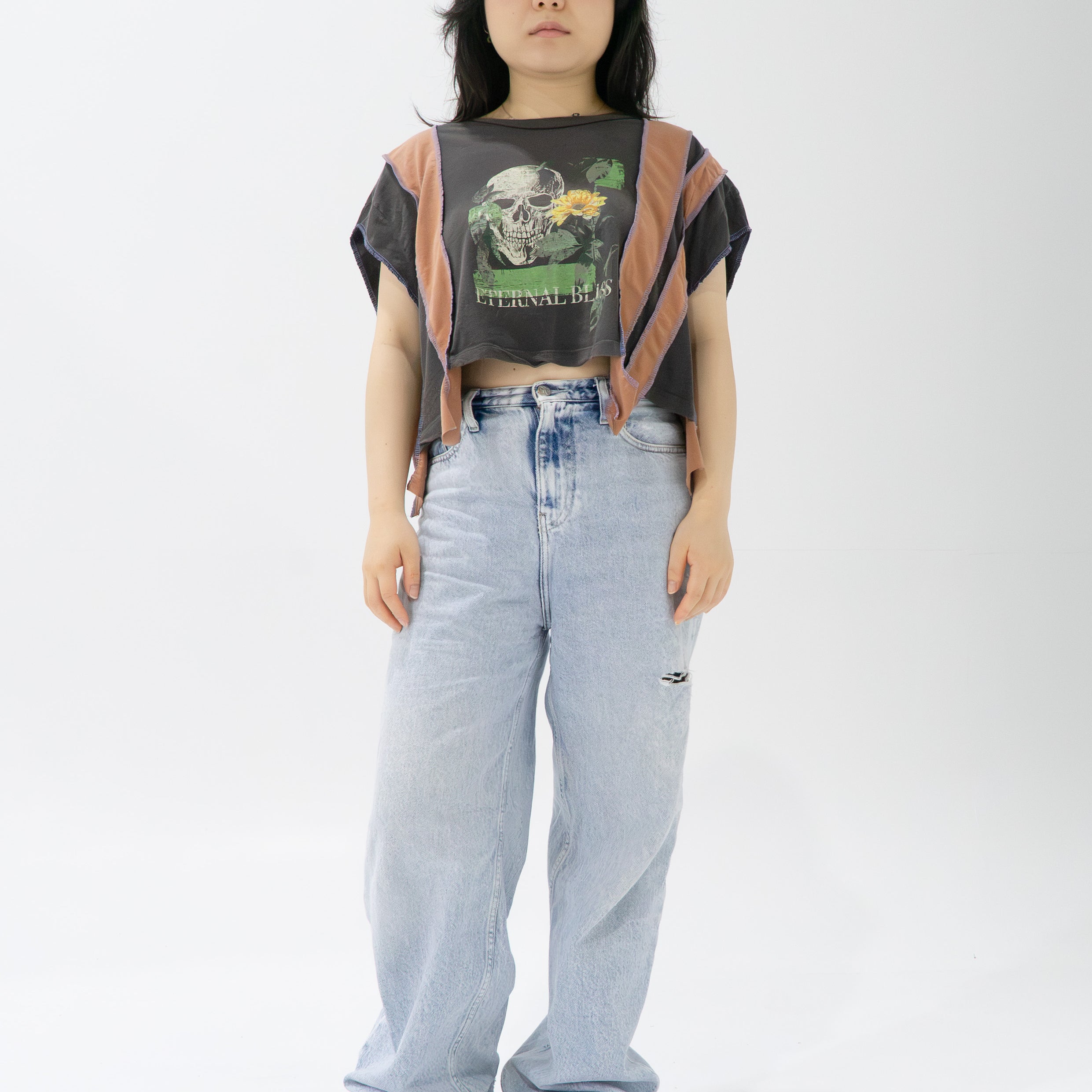 Reimagined upcycled crop top - grey & caramel