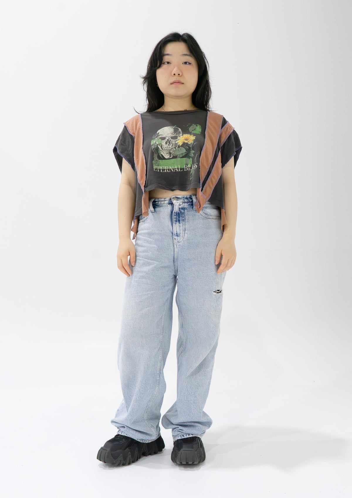 Reimagined upcycled crop top - grey & caramel