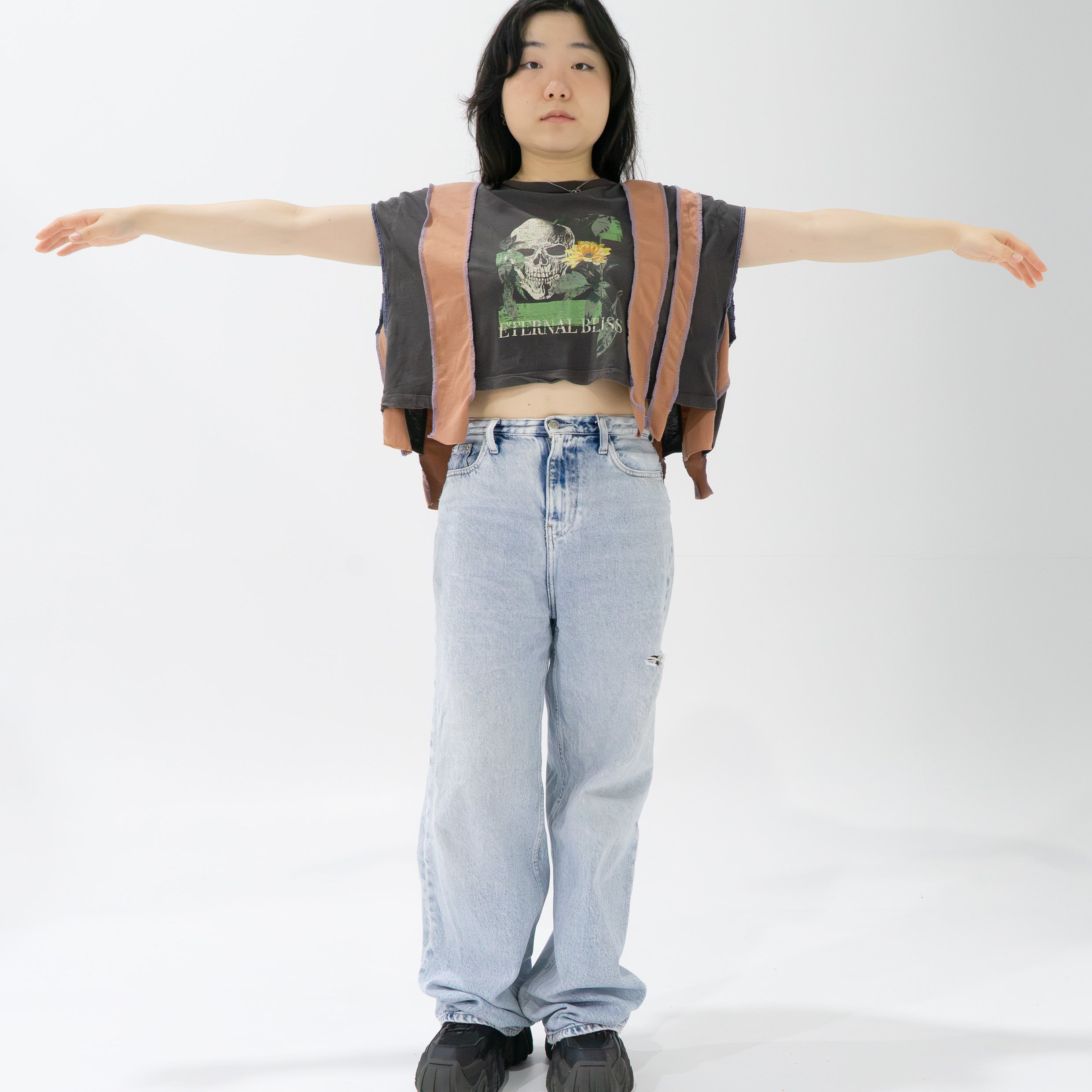Reimagined upcycled crop top - grey & caramel