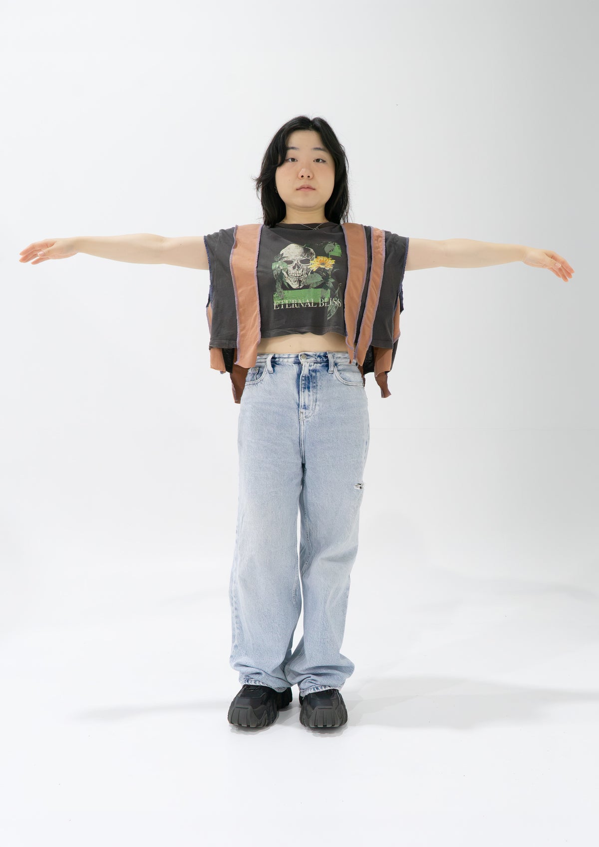 Reimagined upcycled crop top - grey & caramel