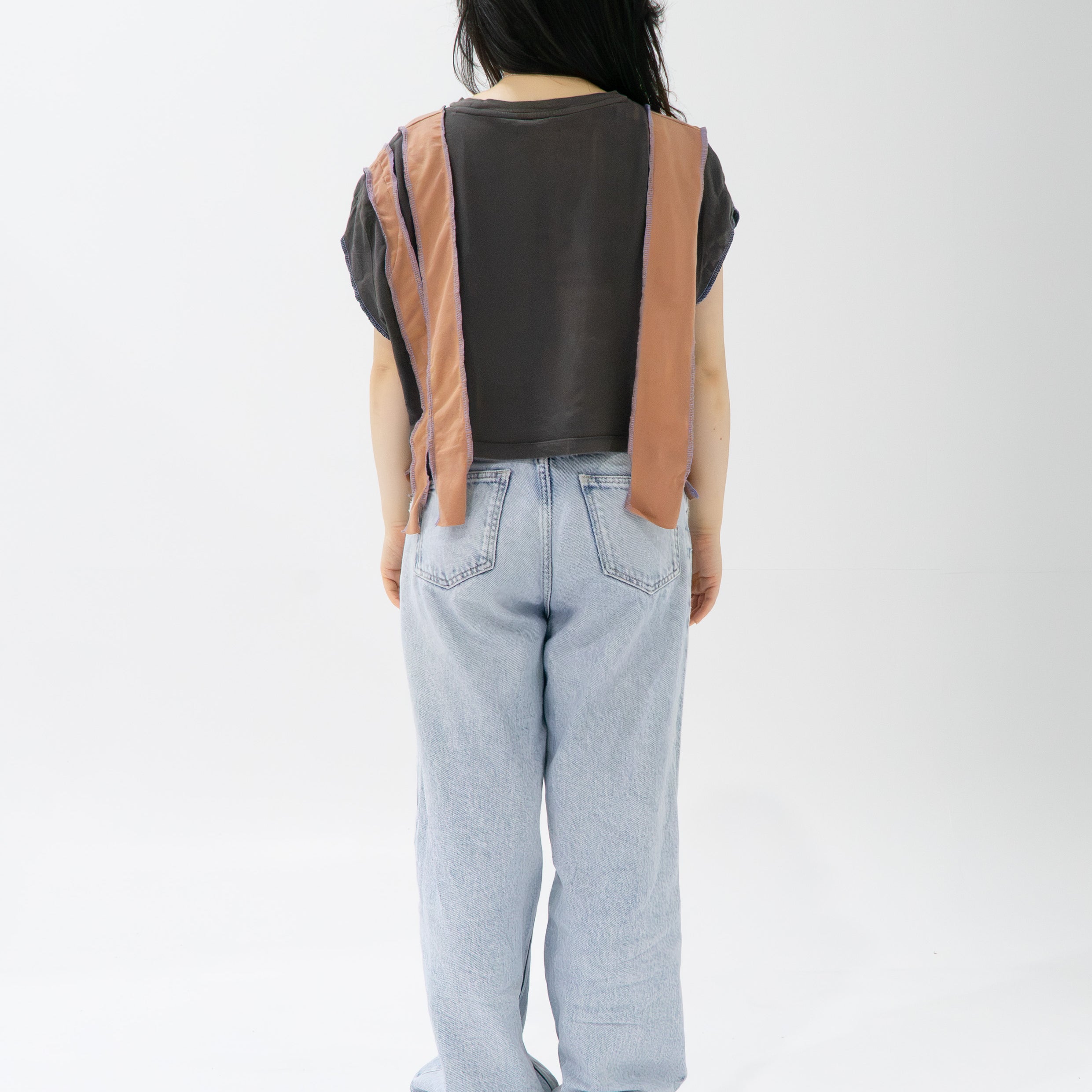 Reimagined upcycled crop top - grey & caramel