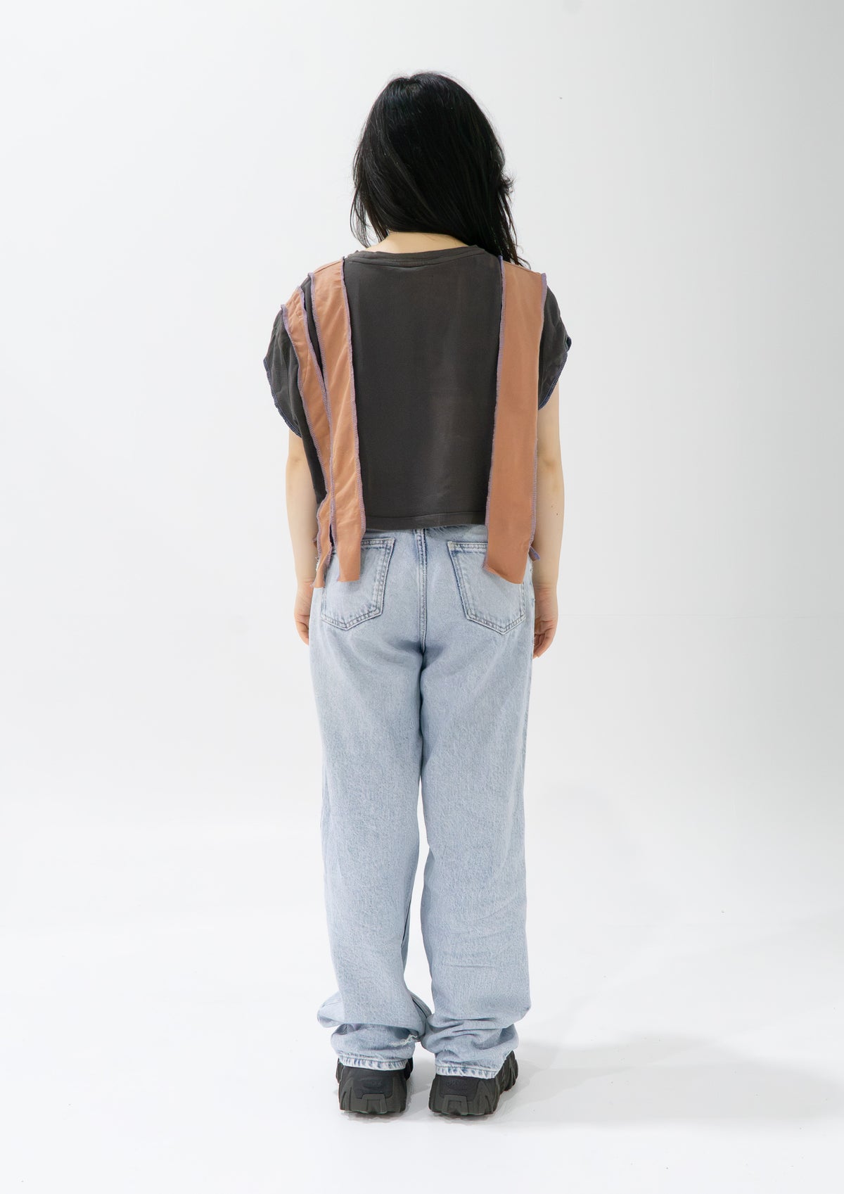 Reimagined upcycled crop top - grey & caramel