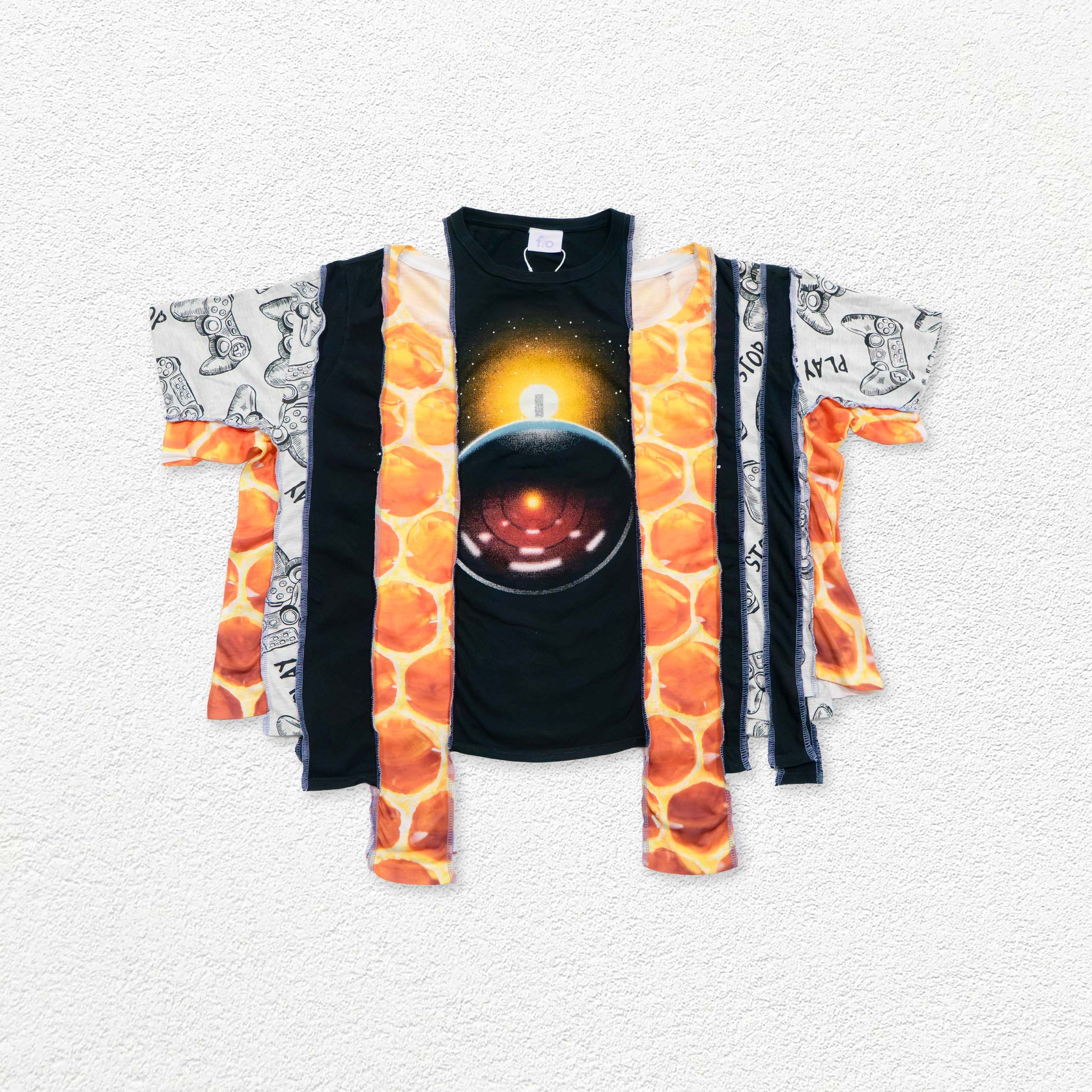Reimagined upcycled top - black & orange