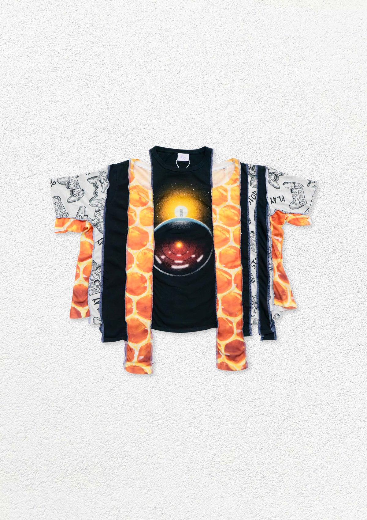 Reimagined upcycled top - black & orange