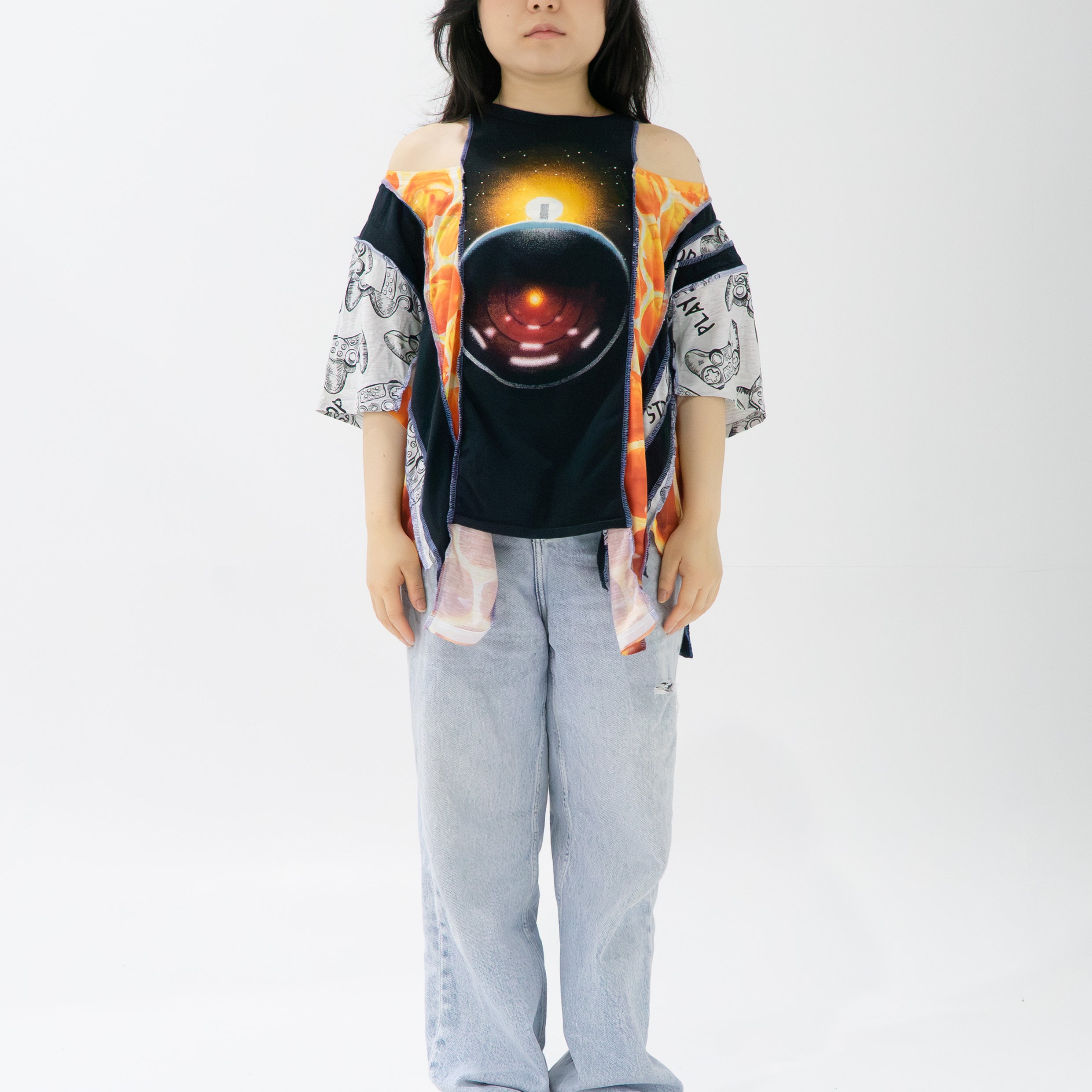 Reimagined upcycled top - black & orange