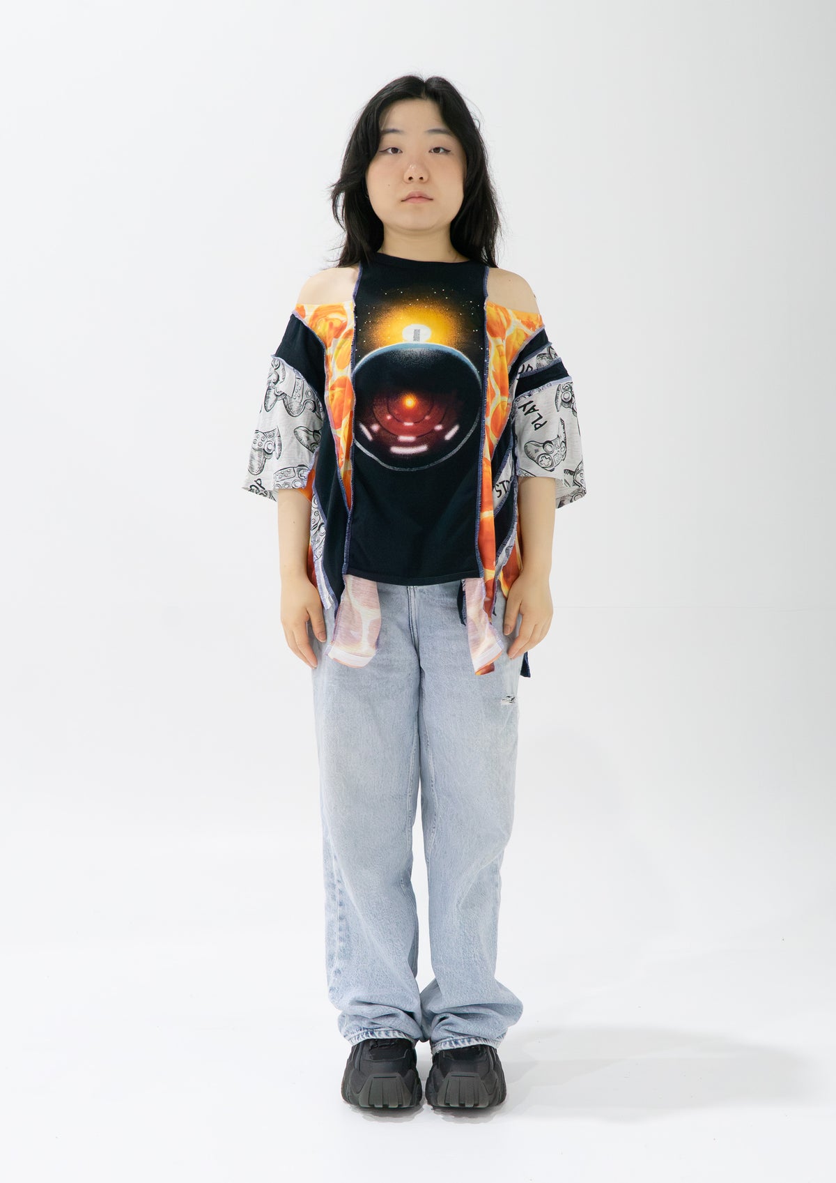 Reimagined upcycled top - black & orange