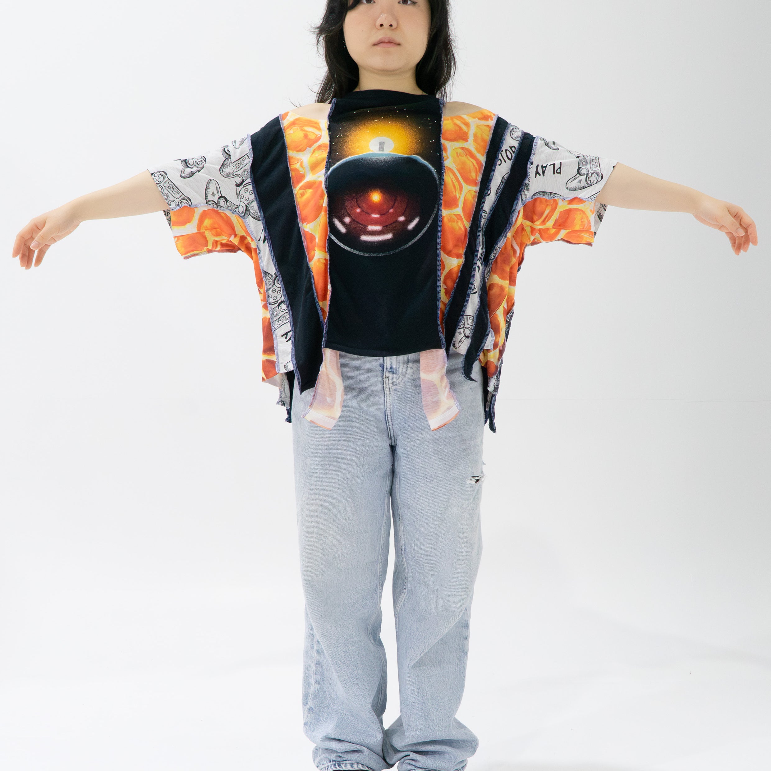 Reimagined upcycled top - black & orange
