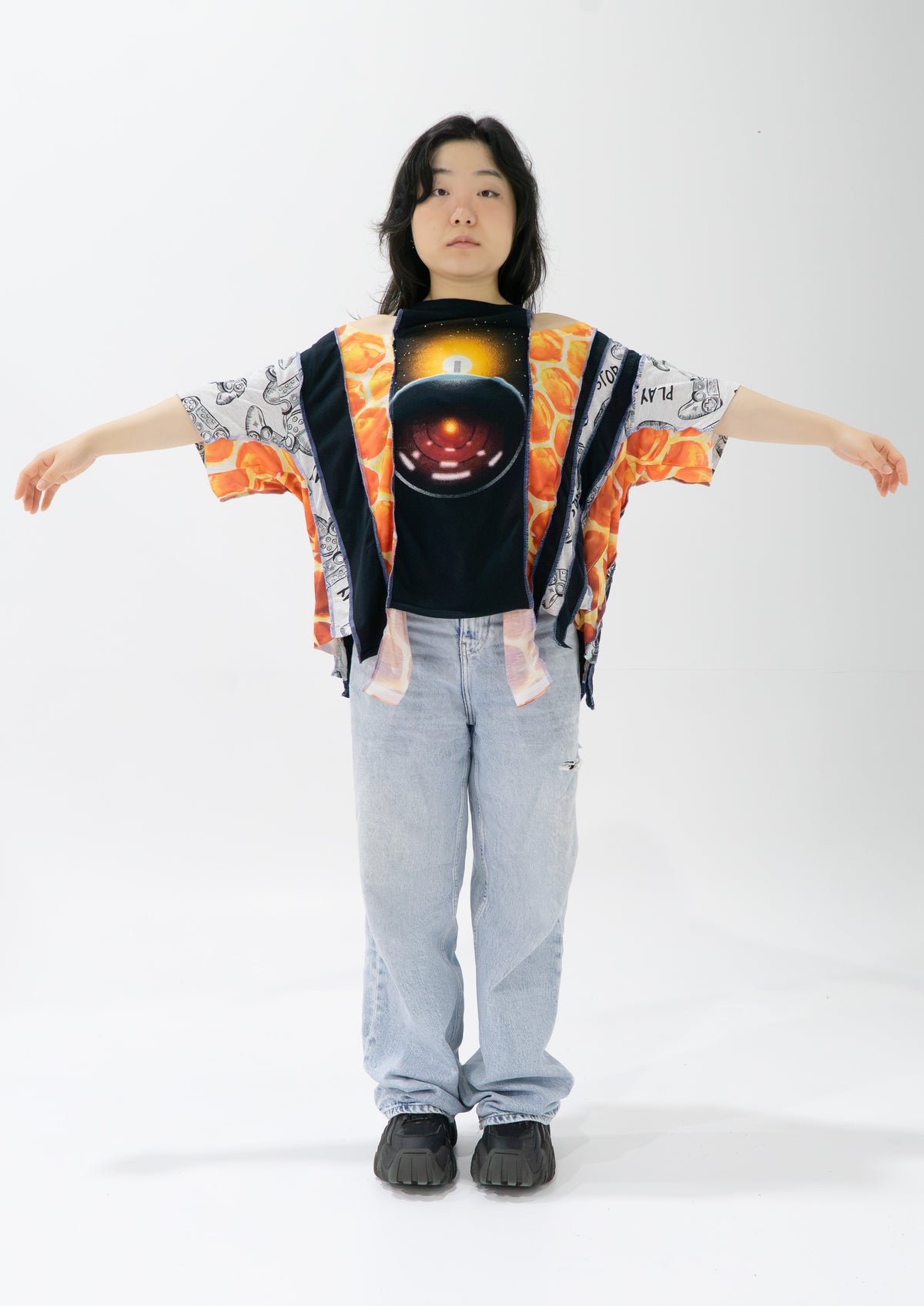Reimagined upcycled top - black & orange