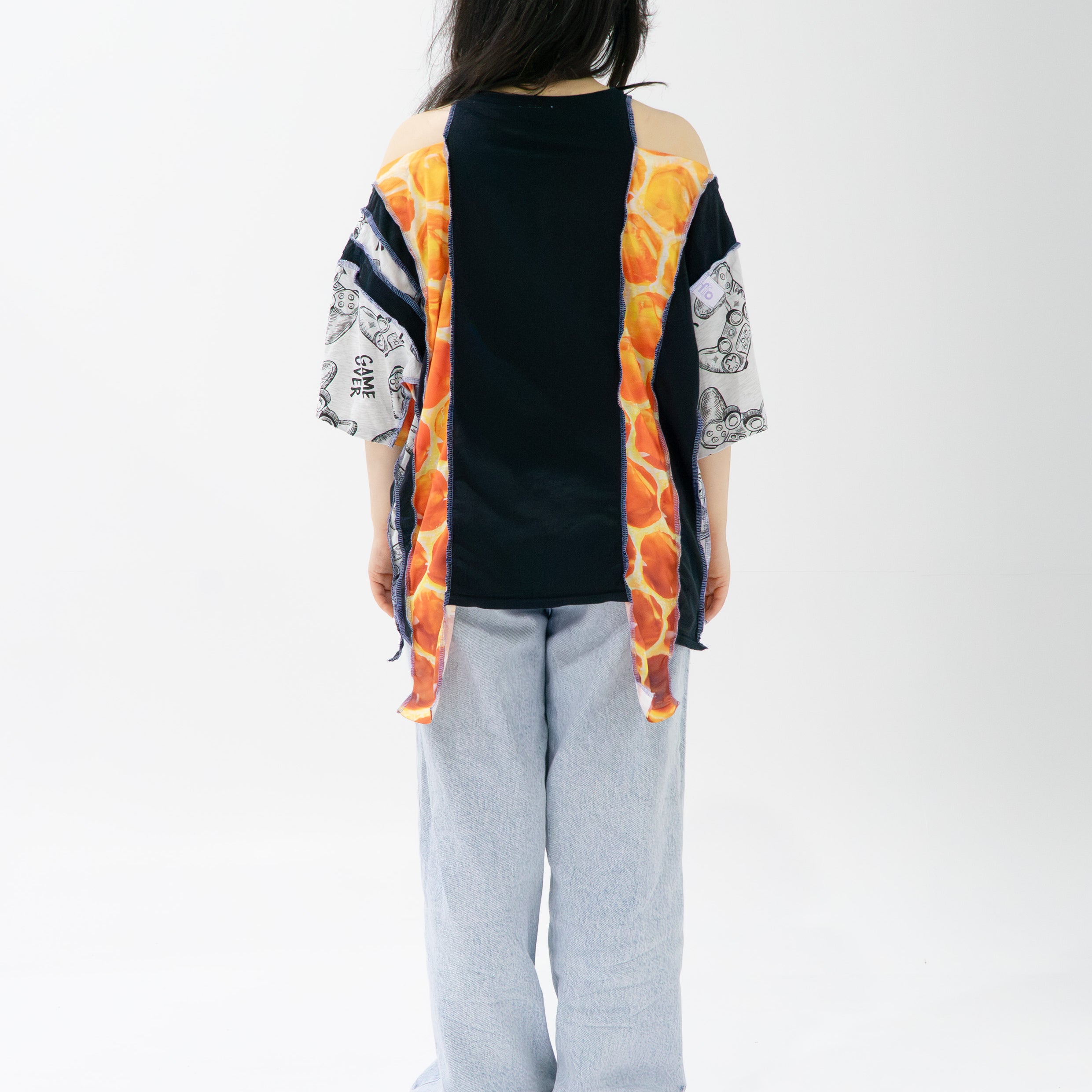 Reimagined upcycled top - black & orange