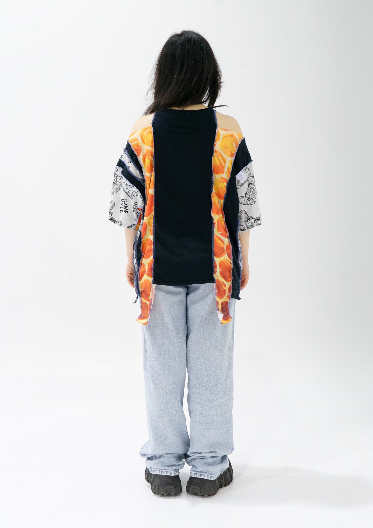 Reimagined upcycled top - black & orange