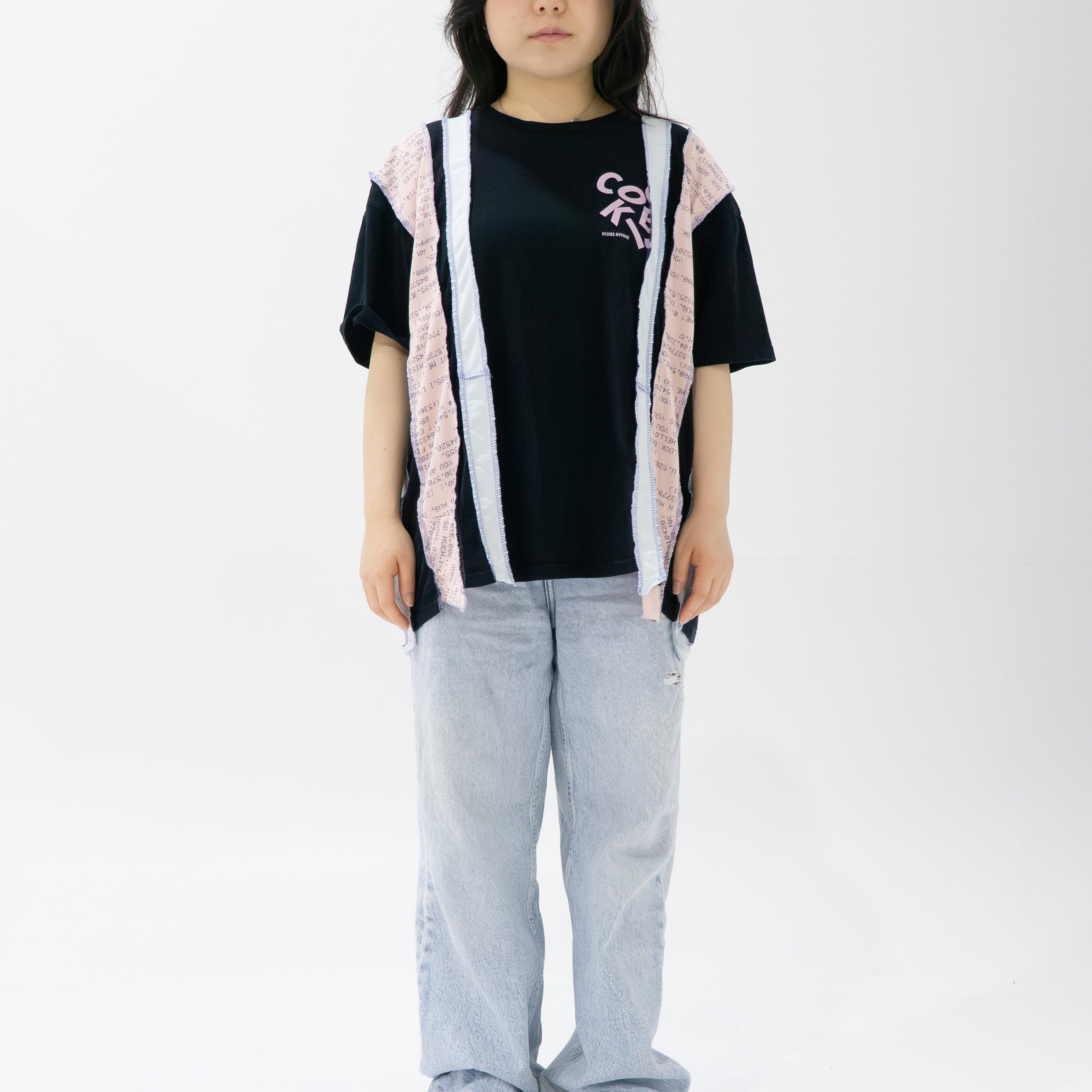Reimagined upcycled tee - black & blush