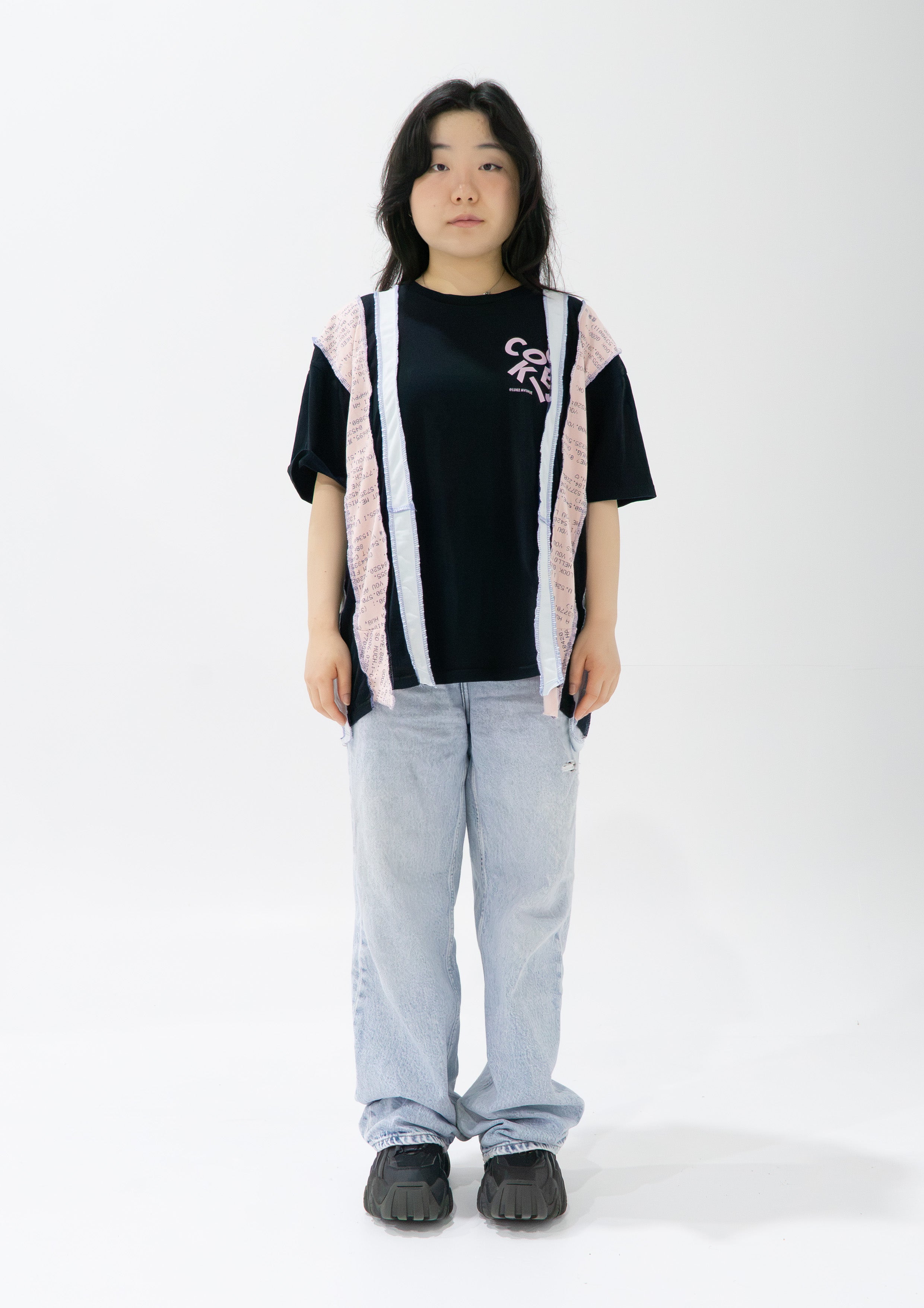 Reimagined upcycled tee - black & blush