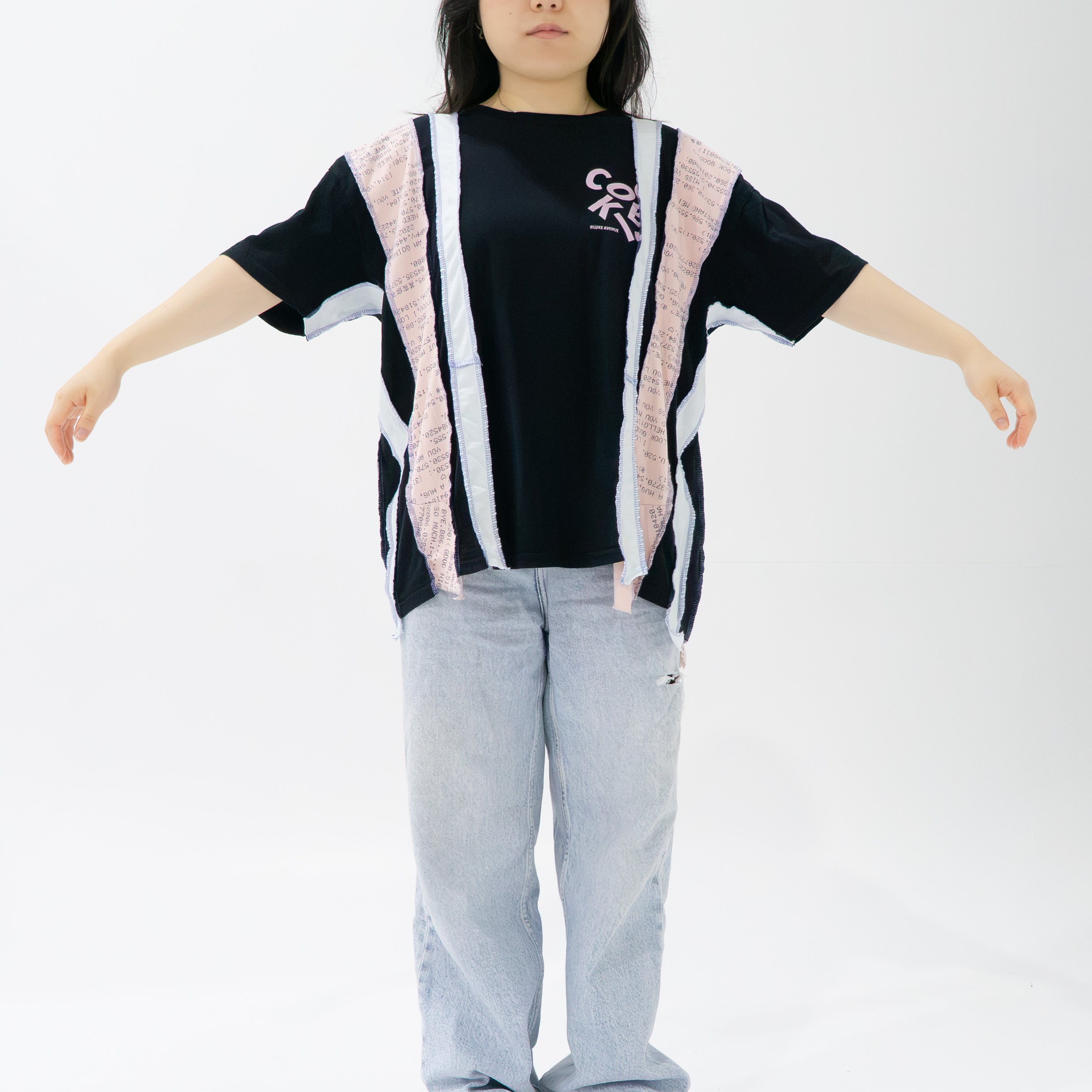 Reimagined upcycled tee - black & blush