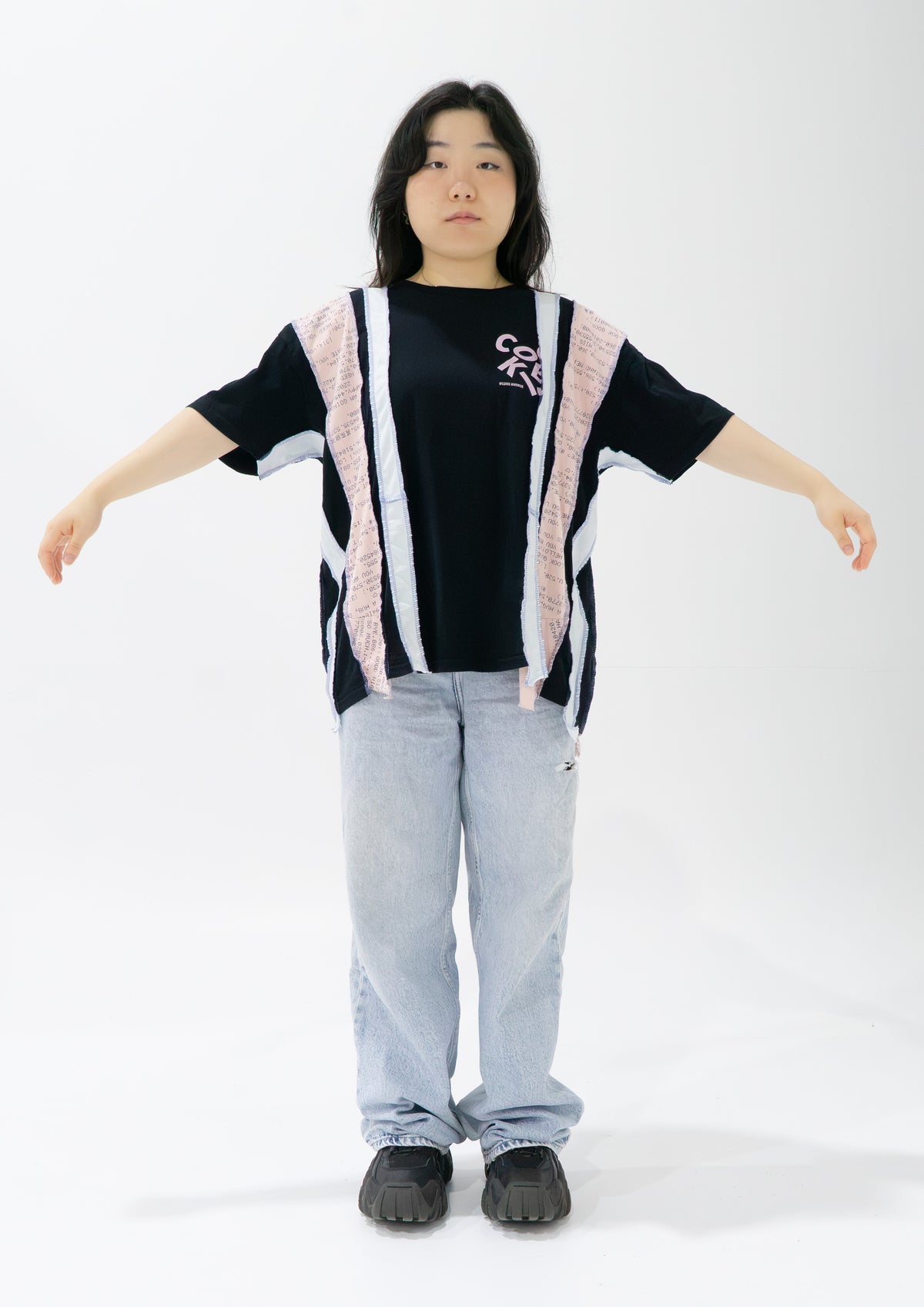 Reimagined upcycled tee - black & blush